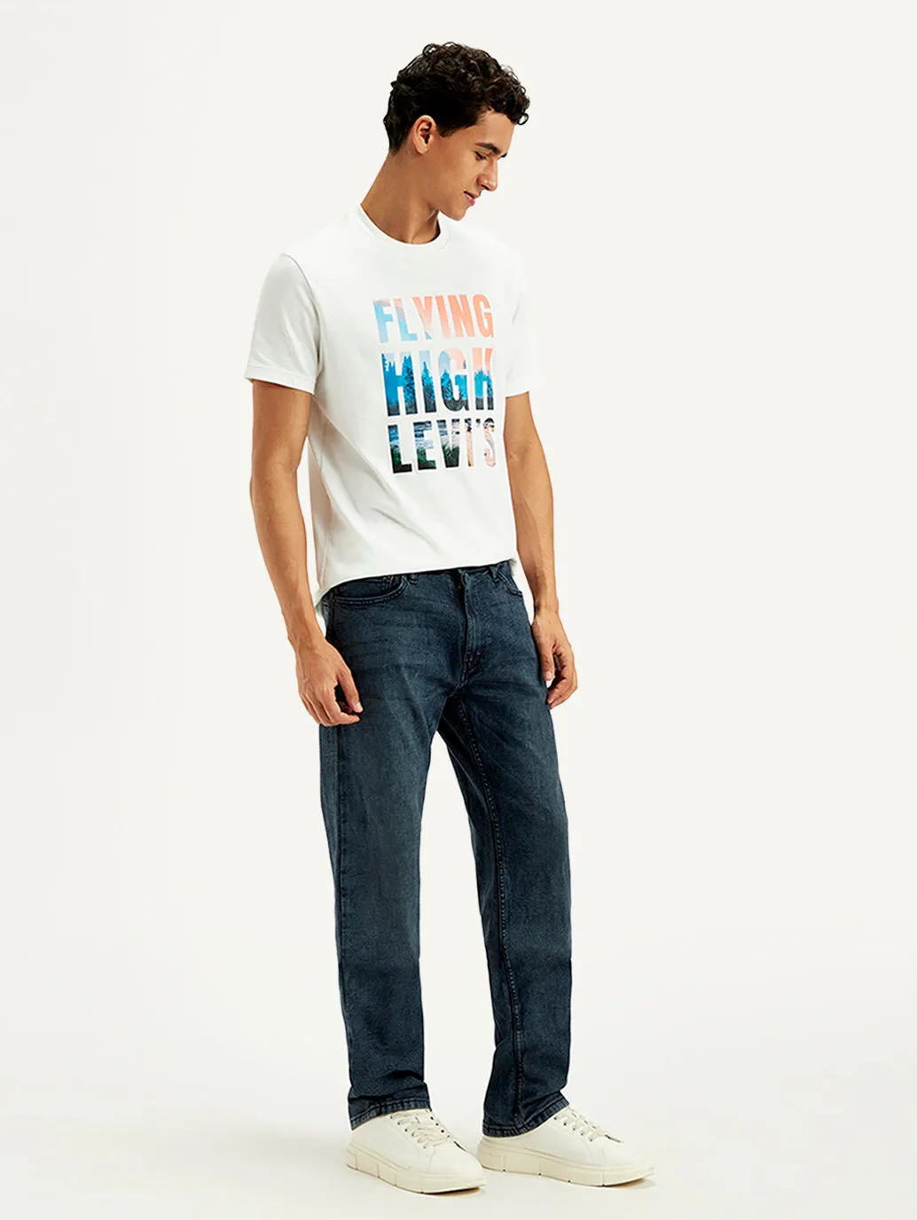 Men's 555'96 Blue Loose Fit Mid Rise Jeans Minimalist Daily Wear Loose Soft Texture