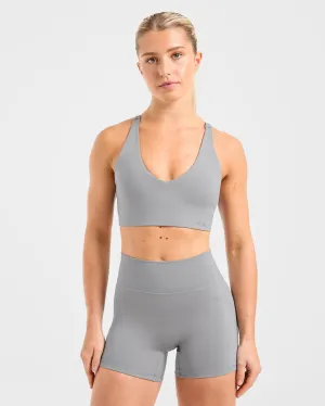 Scoop neck Non-Irritating Band Staple Sports Bra - Grey