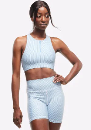 Seersucker High Neck Zip Bra professional athletes Adjustable Hook Closure