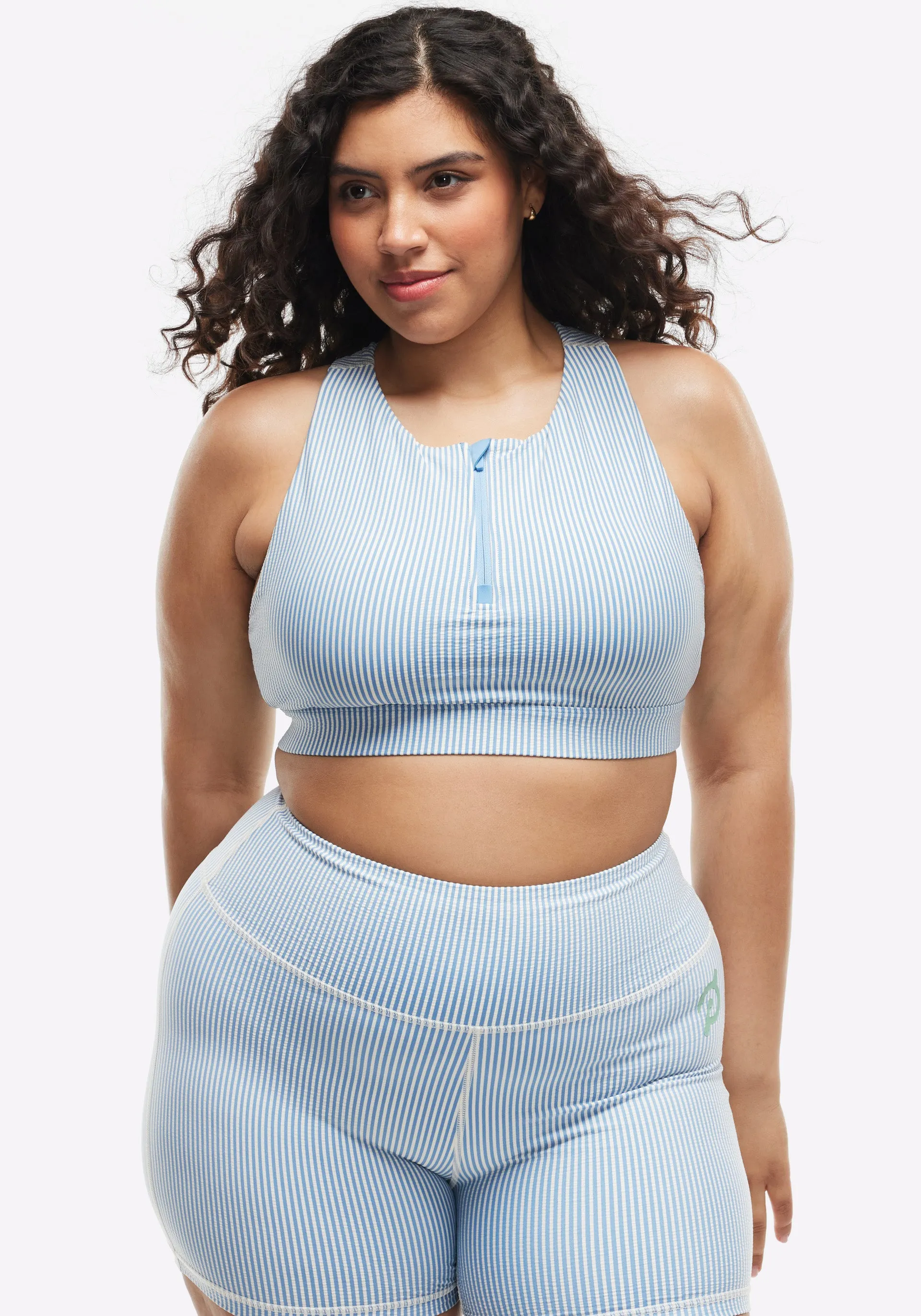 Seersucker High Neck Zip Bra Cost-effective