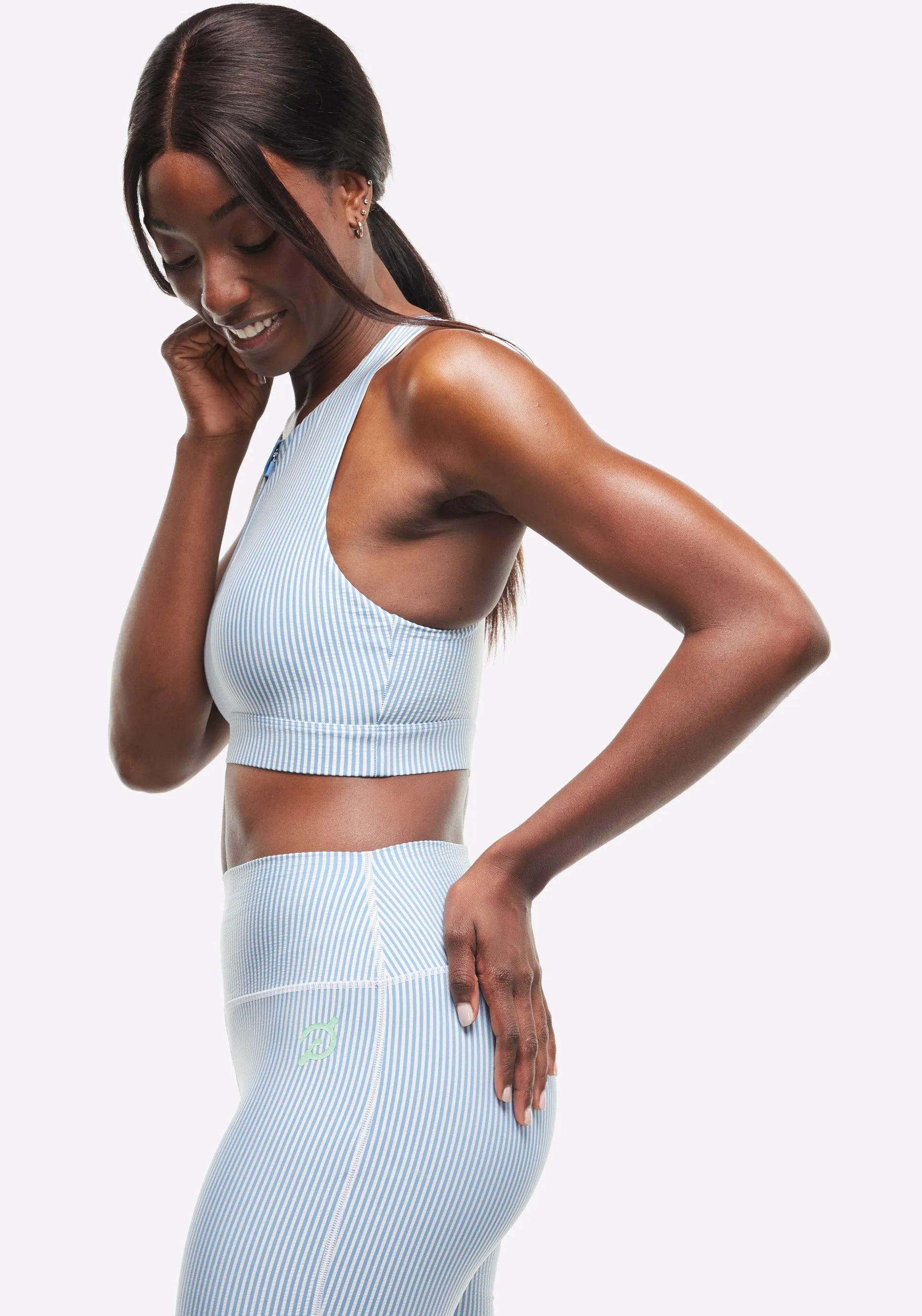 Easy Fabric Seersucker High Neck Zip Bra