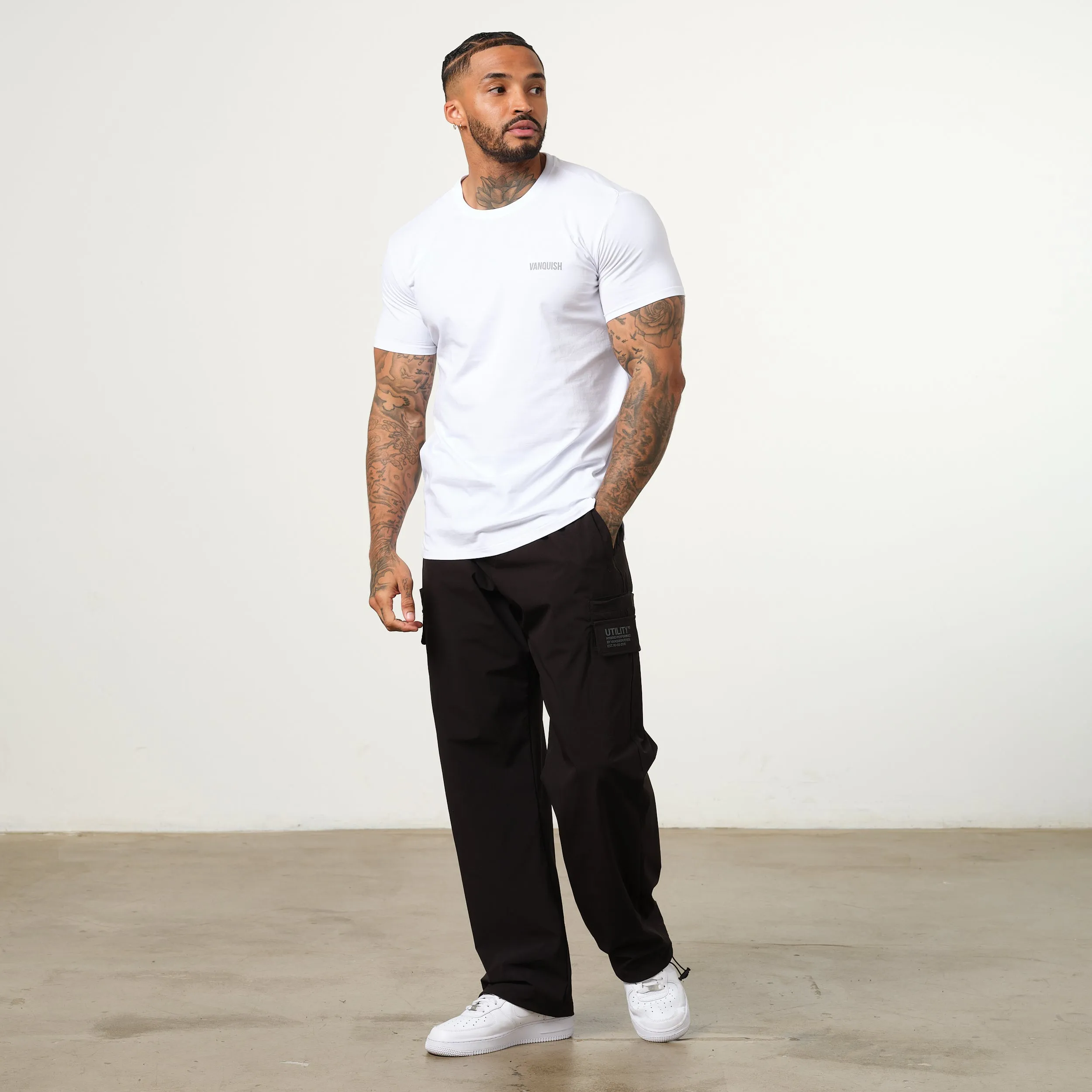 Printed Logo Moisture Wicking Fabric Vanquish Essential White Slim Fit Short Sleeve T Shirt
