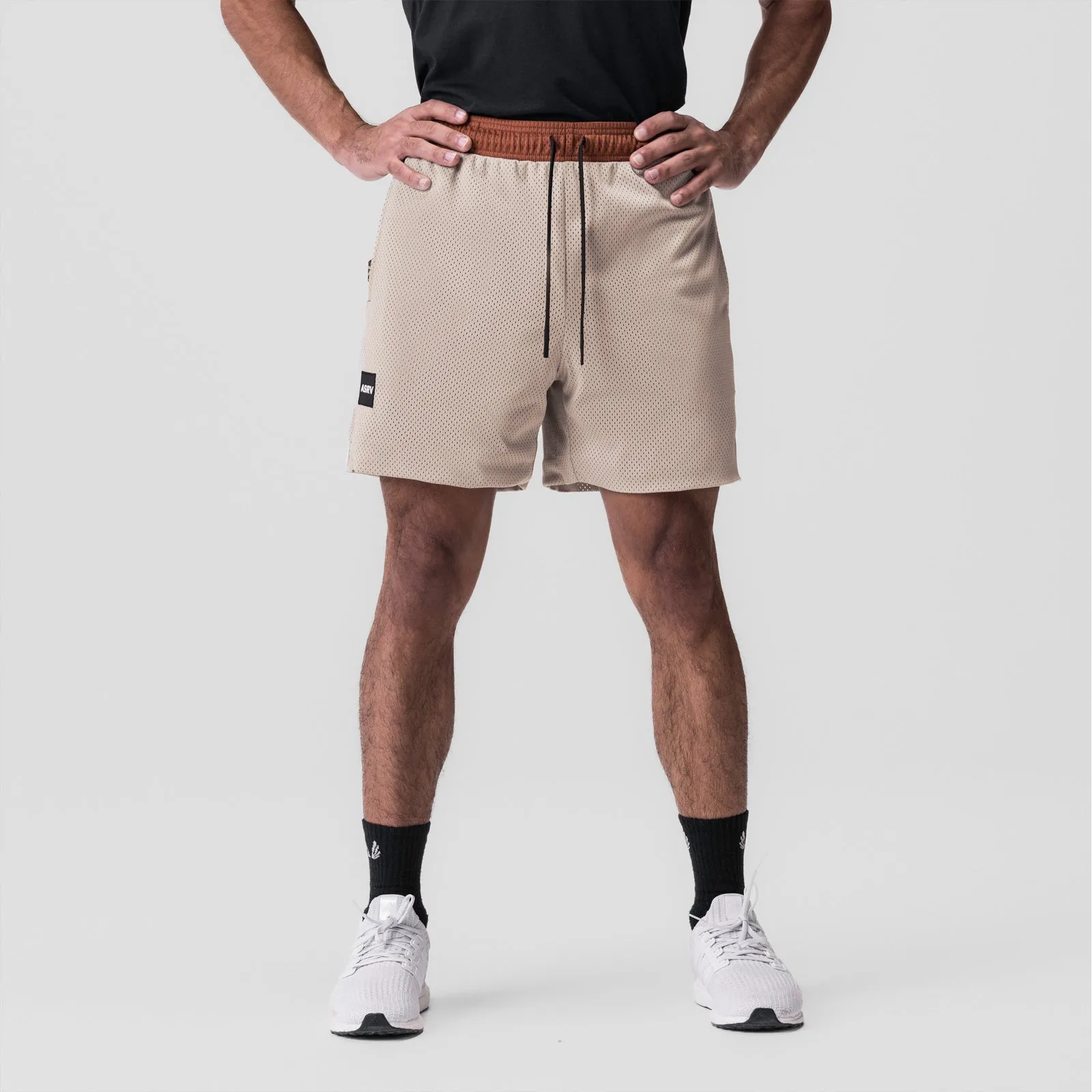 0795. SilverPlus? Mesh Reversible Short - Rust/Beige quick-dry feature