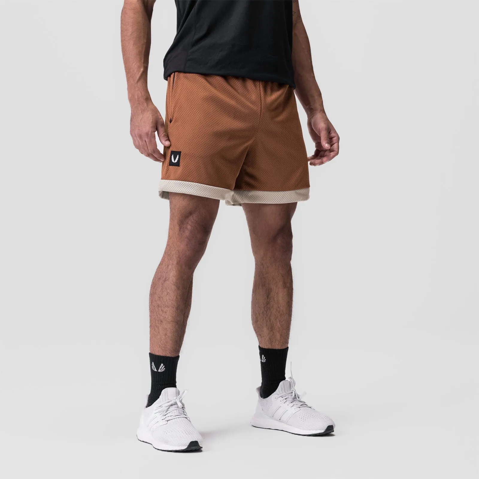 0795. SilverPlus? Mesh Reversible Short - Rust/Beige Quick Release Fastener Stretch Fit Design