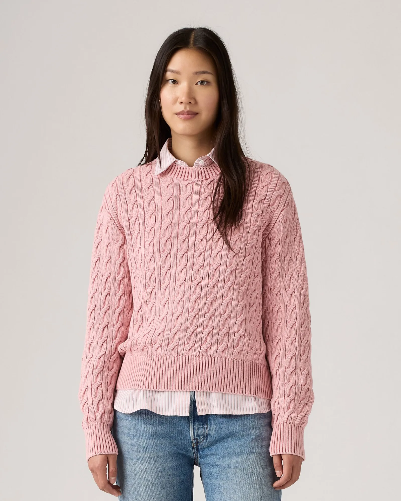 Earthy Modern Minimalist Office Wear Casual Friday Versatile Levi's? Womens Boyfriend Cable Crew Pullover - Peachskin GD