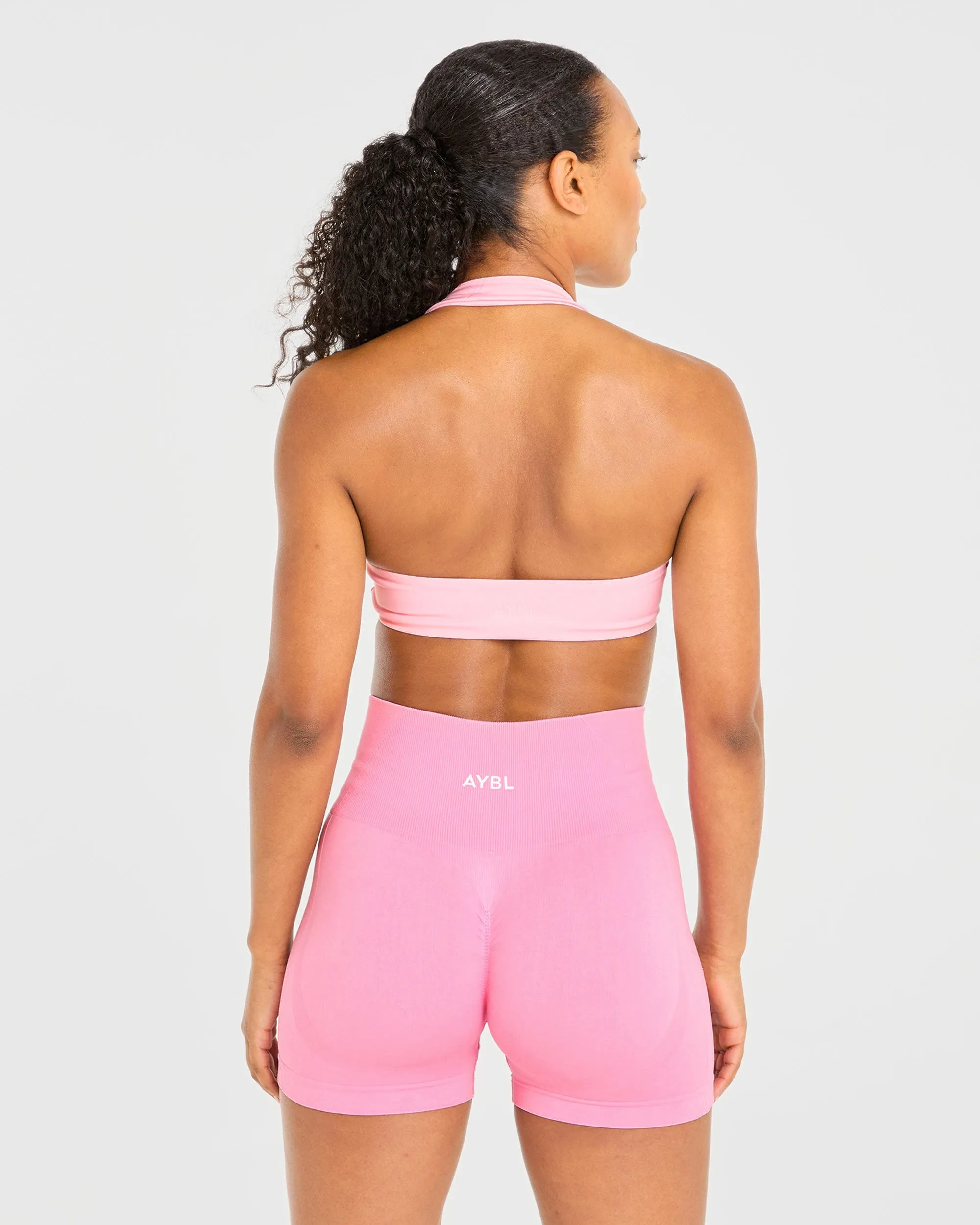 Adjustable Matching Set Essential Halterneck Sports Bra - Baby Pink