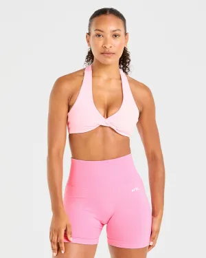 Muscle Support Fit Anti-bacterial seams Essential Halterneck Sports Bra - Baby Pink
