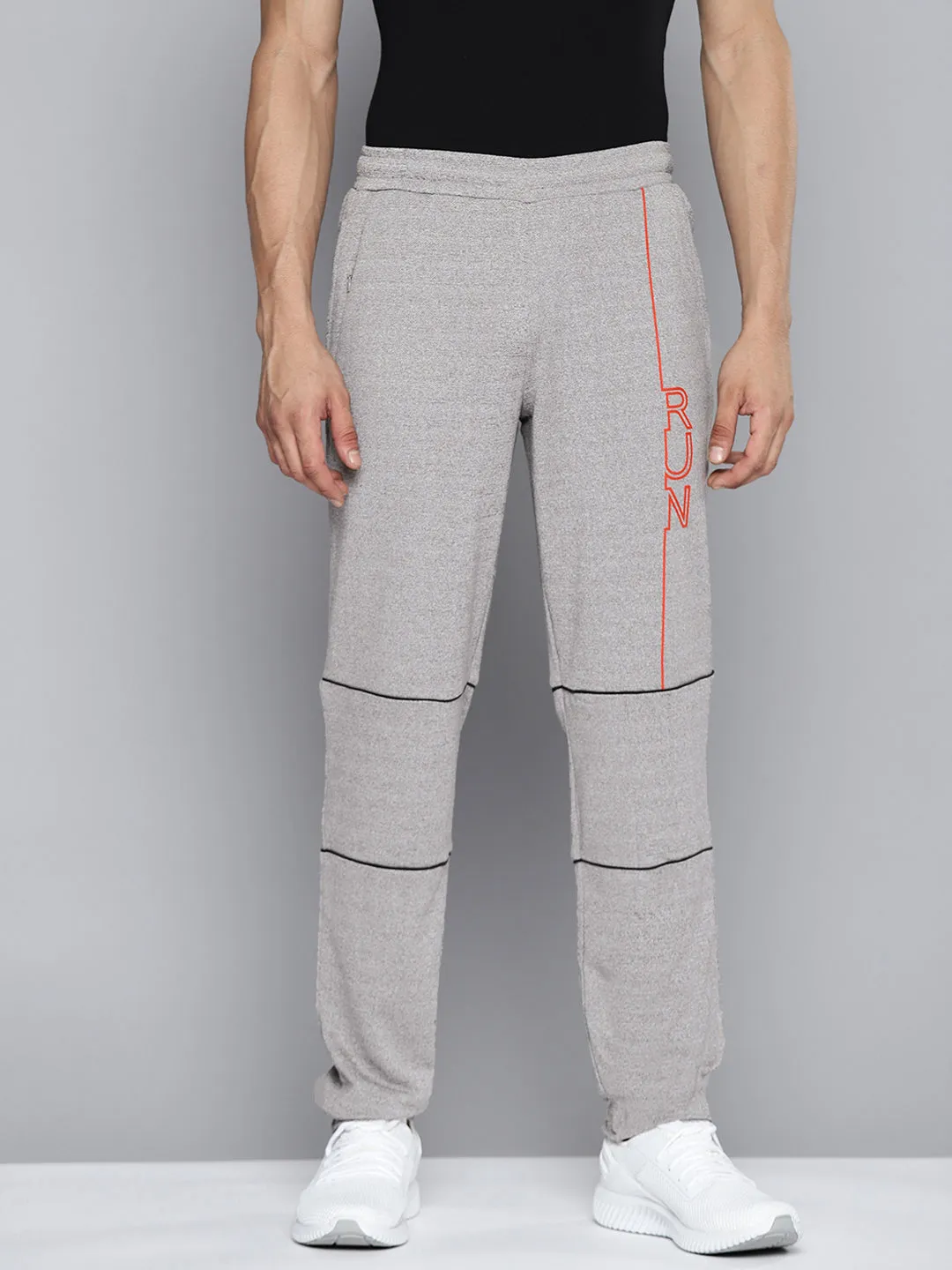 Alcis Men Grey Melange Printed Slim Fit Track Pants AntiPillingFabric Recycled Polyester Blend