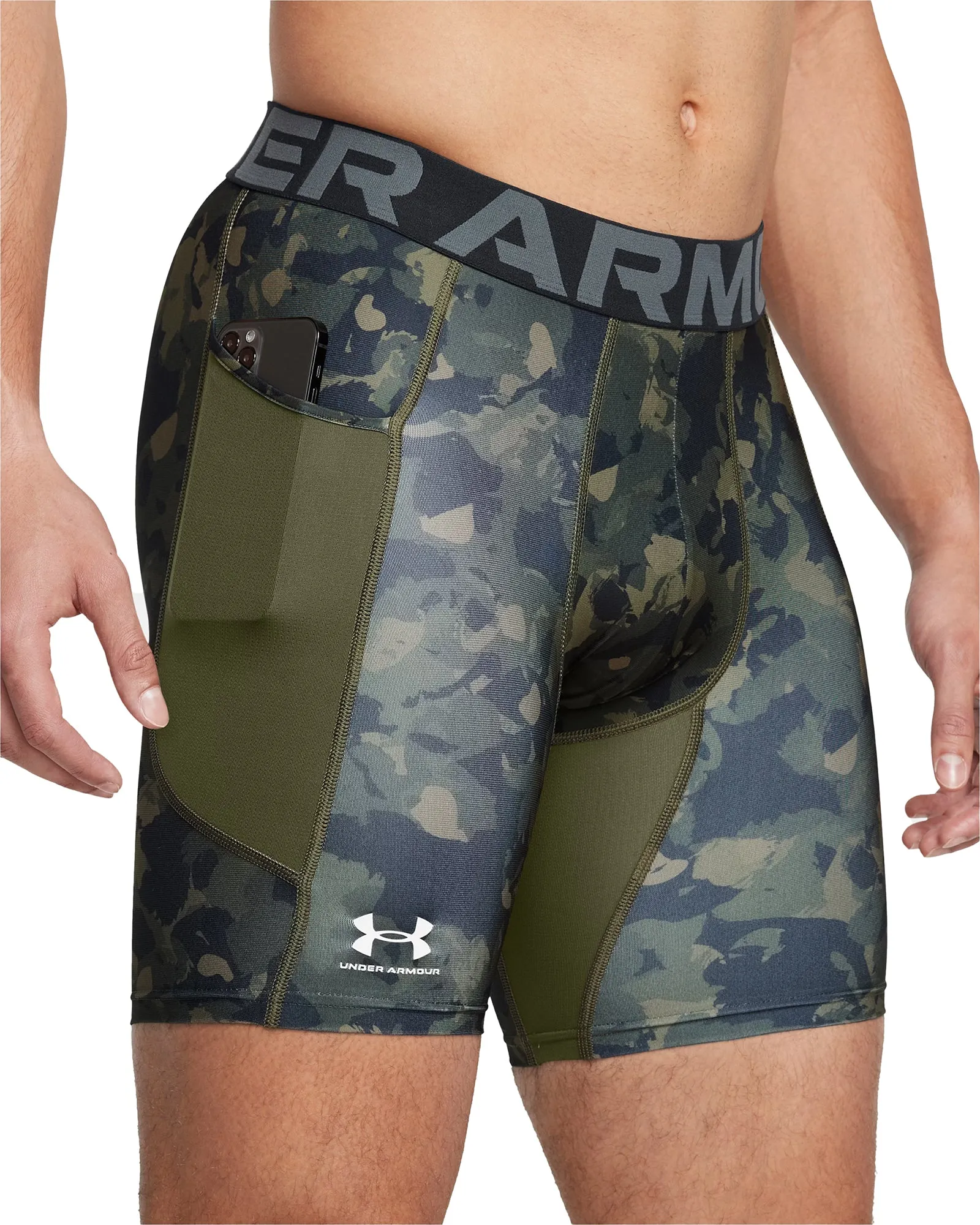 Under Armour HeatGear Printed Mens Compression Short Tights - Green basketball clothing Tagless Design