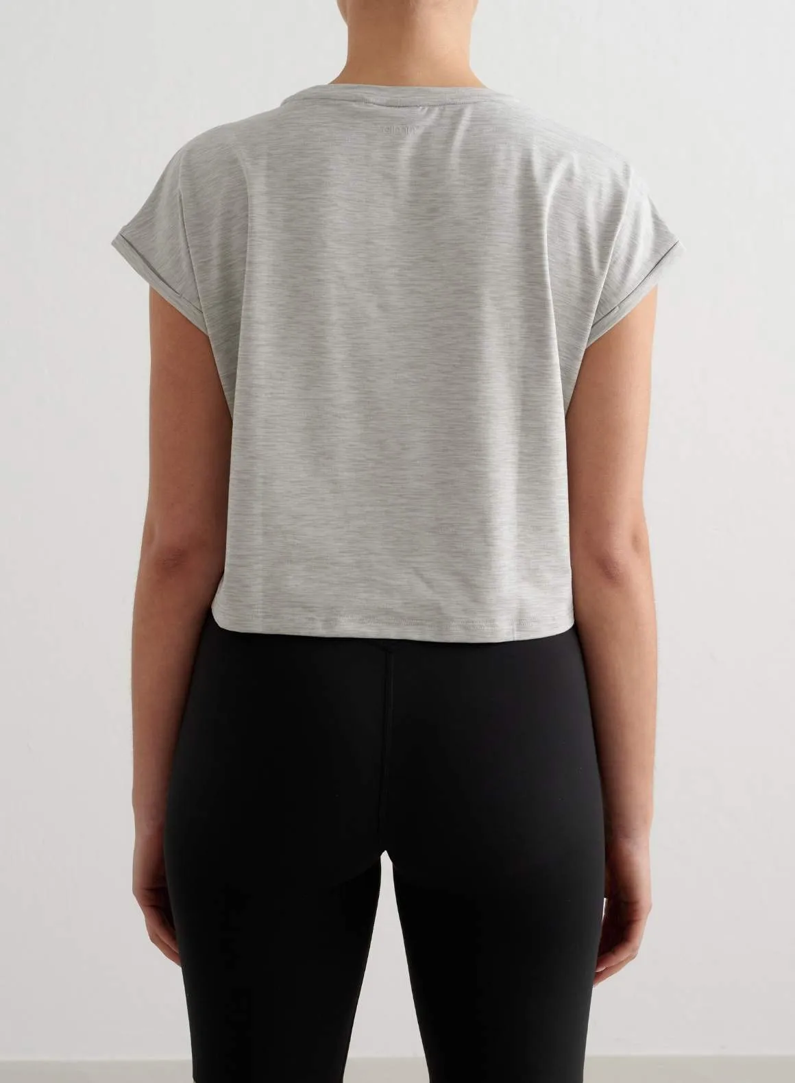 hypoallergenic material Grey Melange Soft Basic Roll Sleeve Top