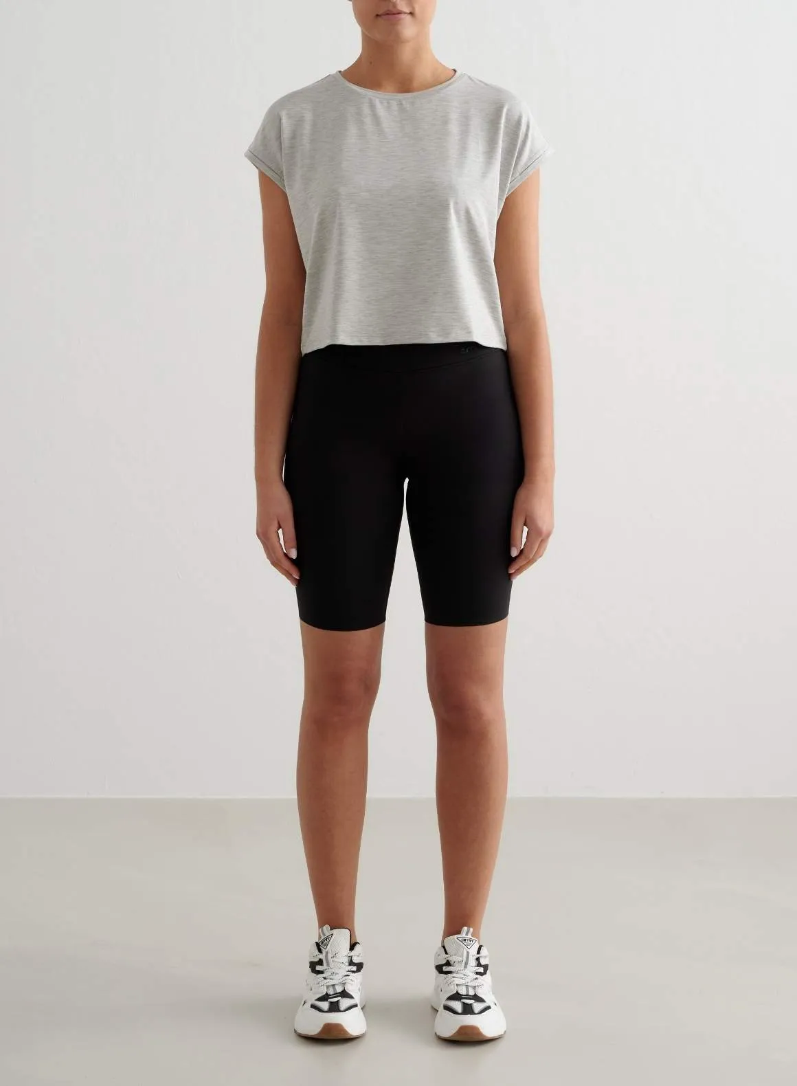 Grey Melange Soft Basic Roll Sleeve Top Anti Static Fabric