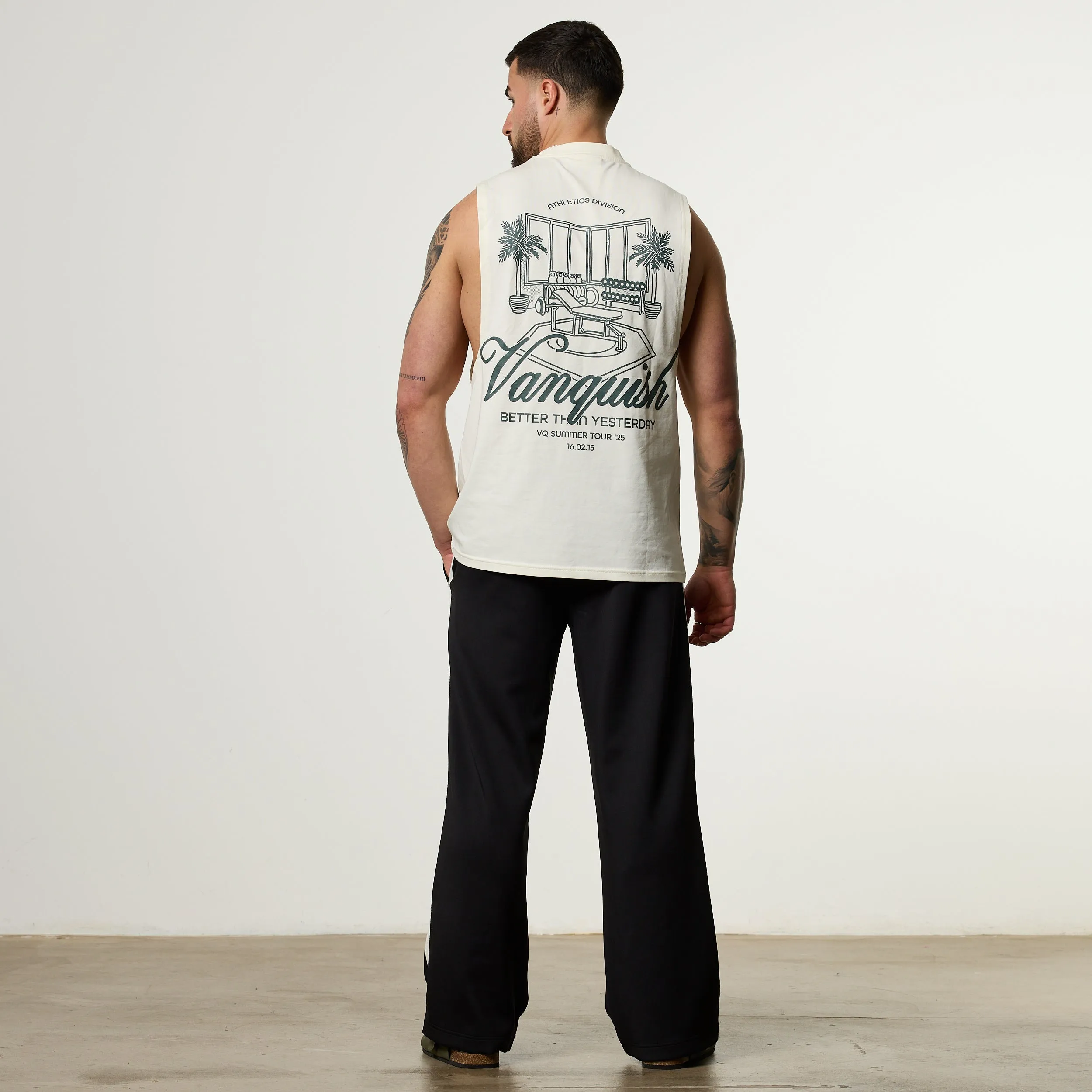 Fashion-Forward Look Yarn Dyed Stripes Vanquish Off Season Vintage White Sleeveless T Shirt