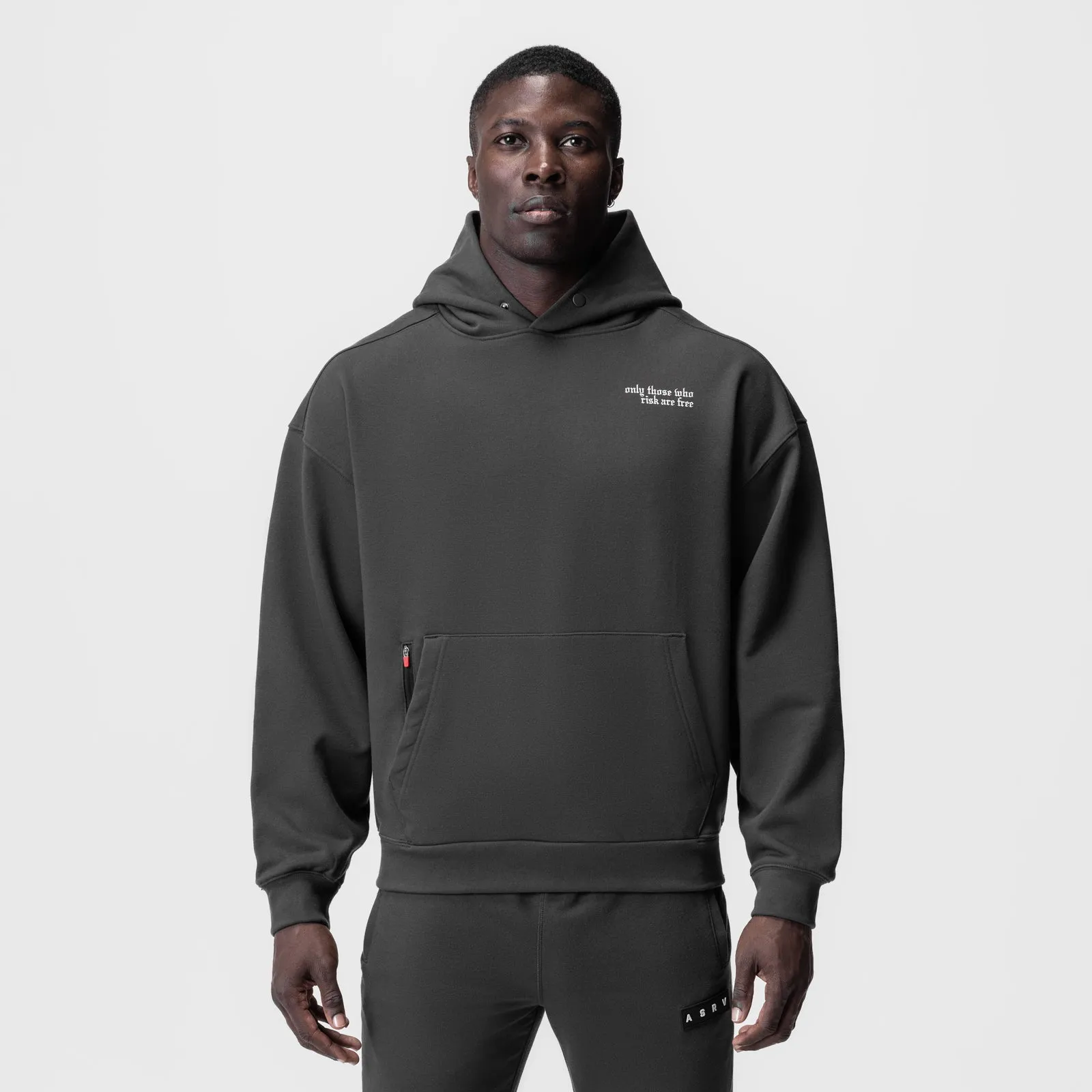 Premium Cotton Blend Date wear 0874. Tech-Terry? Zip Pocket Hoodie - Space Grey/White "Brush Wings/ASRV"