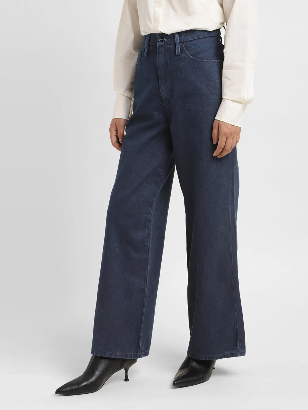 Trendy High Quality Women's Blue Ribcage Bell Bottom Wide Leg Fit High Rise Jeans