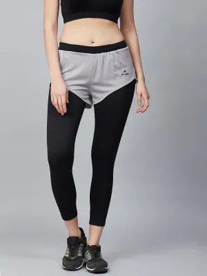 Alcis Women Black & Grey Colourblocked Cropped Running Tights Slim Fit Winter Sports Zen Vibe