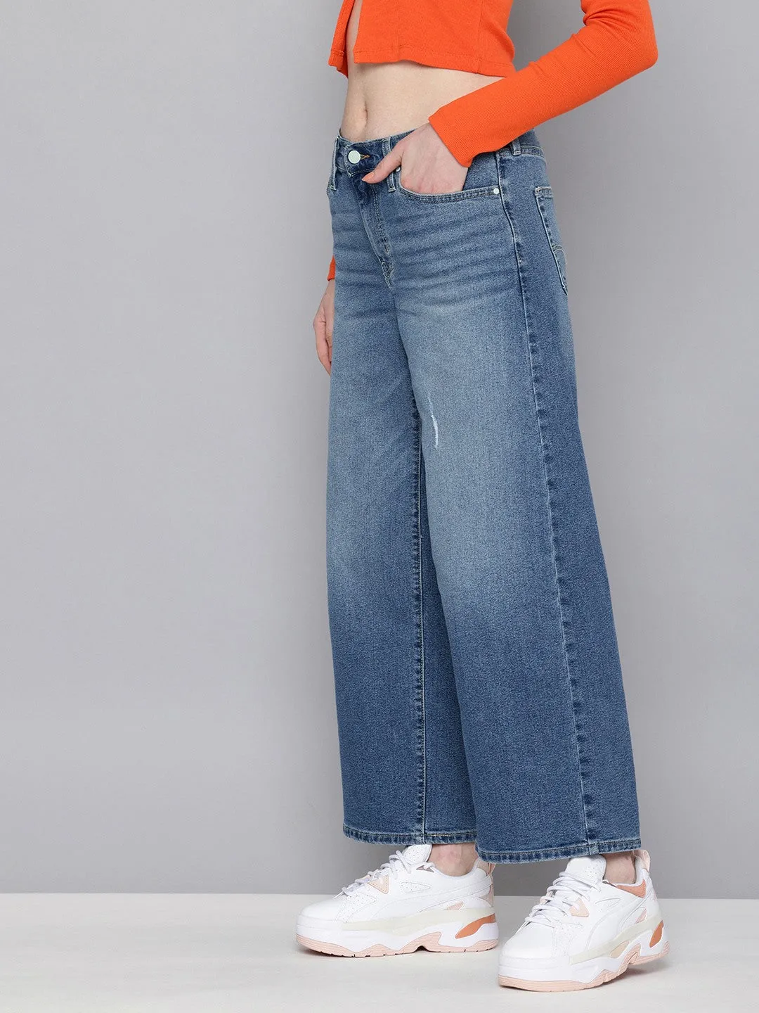 Women's 94 Blue Baggy Wide Leg Fit Mid Rise Jeans Everyday Ready