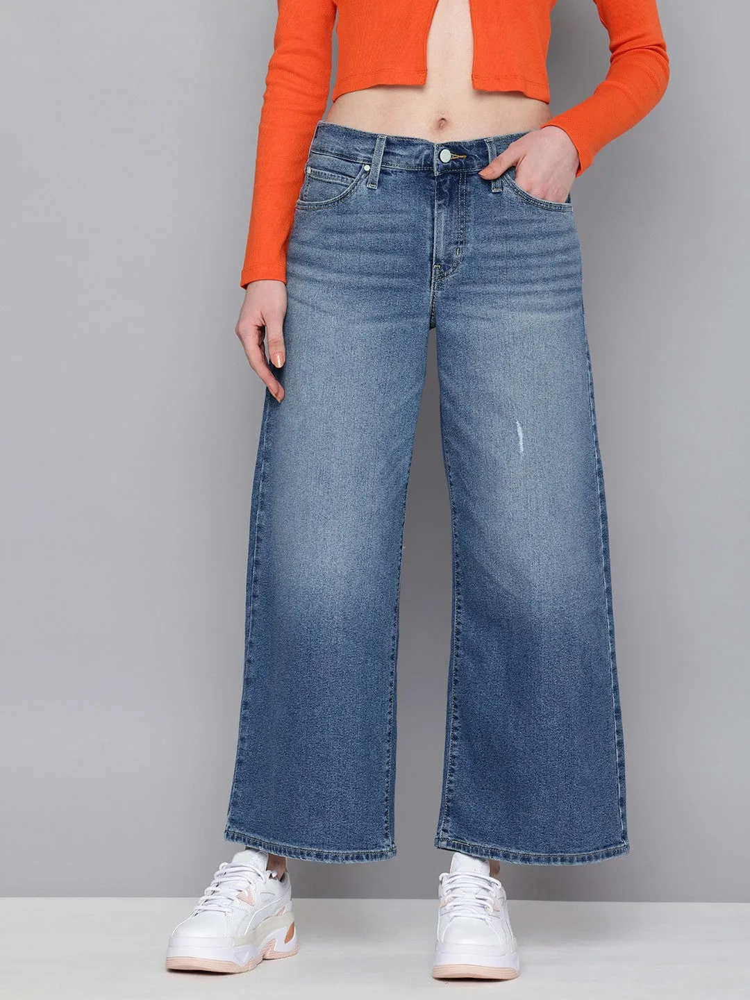 Lightweight Feel Evening Stroll Comfy Women's 94 Blue Baggy Wide Leg Fit Mid Rise Jeans