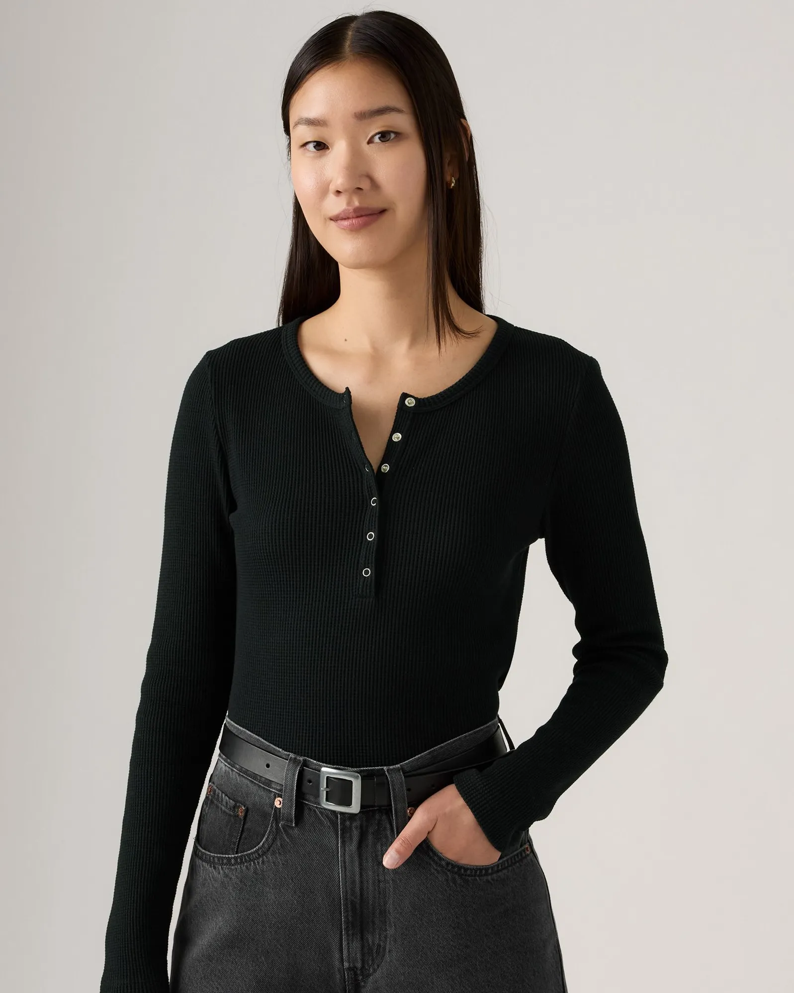 Levi's? Womens Dry Goods Waffle Henley - Anthracite Night Everyday Party Look