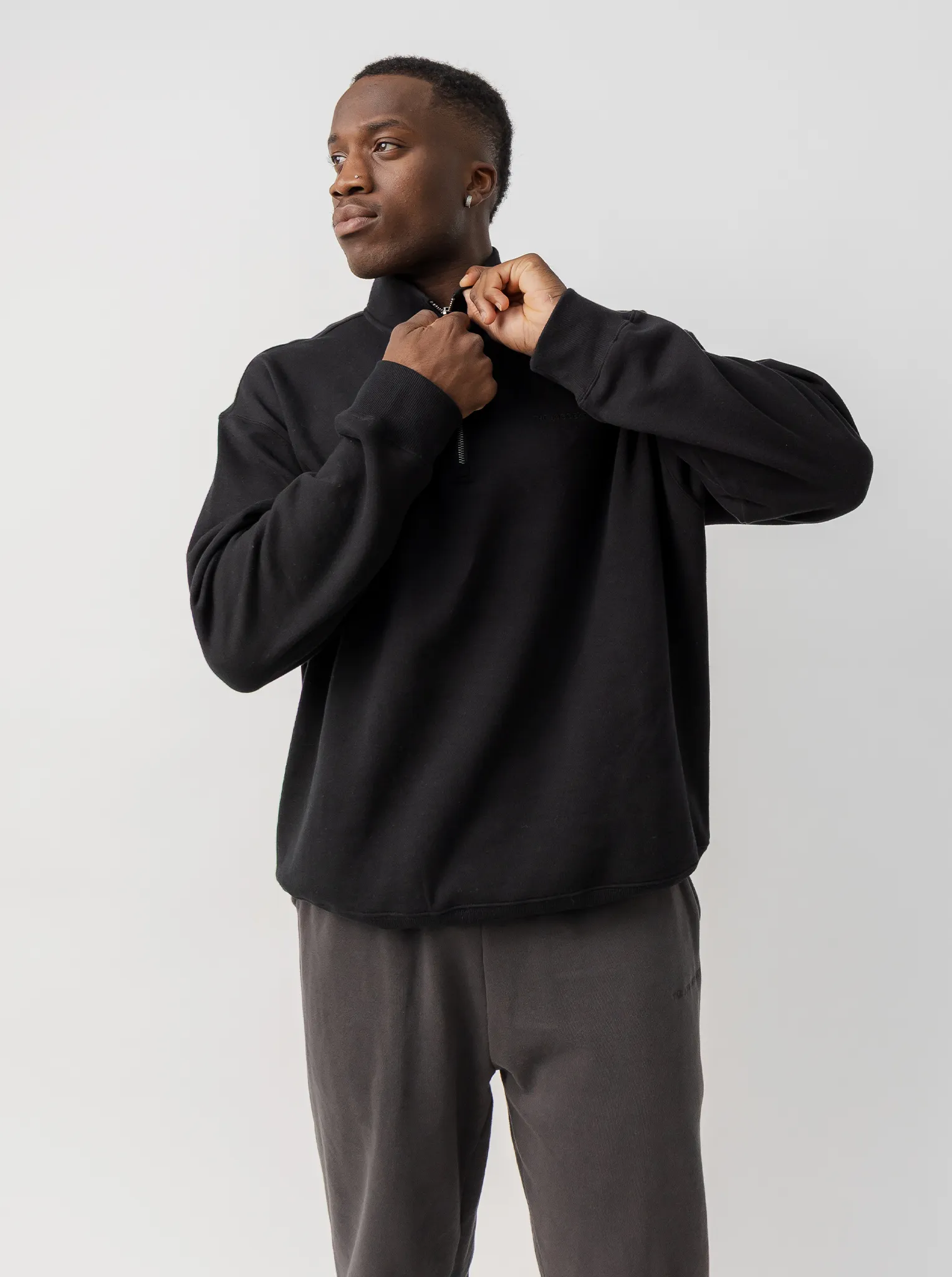 Quarter Zip in Solid Black Sailing wear