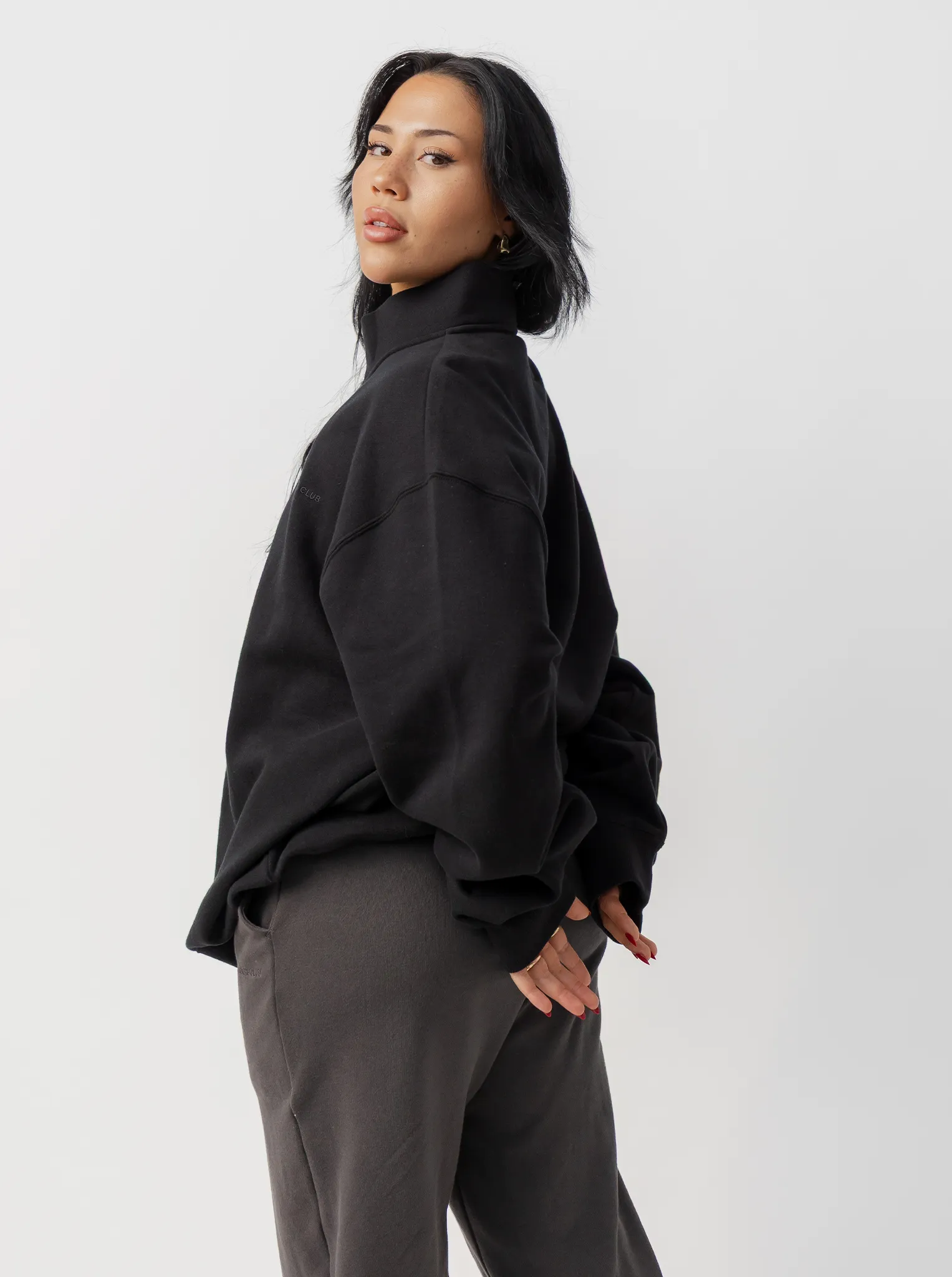 Streetwear Style Quarter Zip in Solid Black