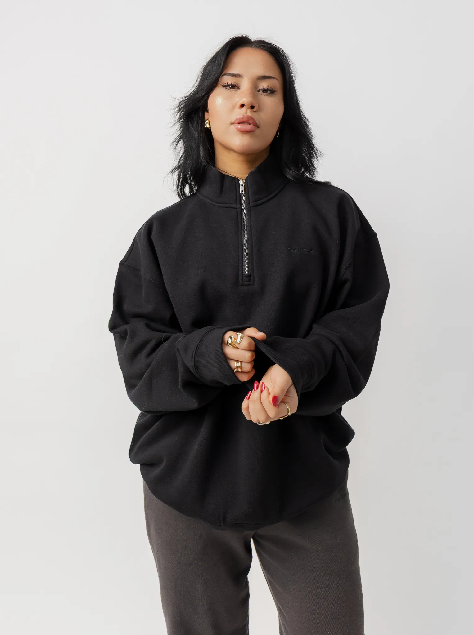 Fleece Lined Interior Quarter Zip in Solid Black