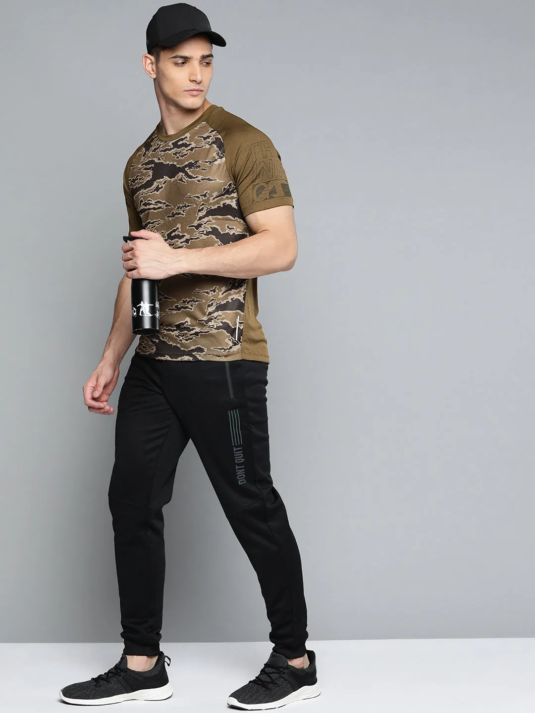 Alcis Men Olive Camouflage Print T-shirt Sharp Edge