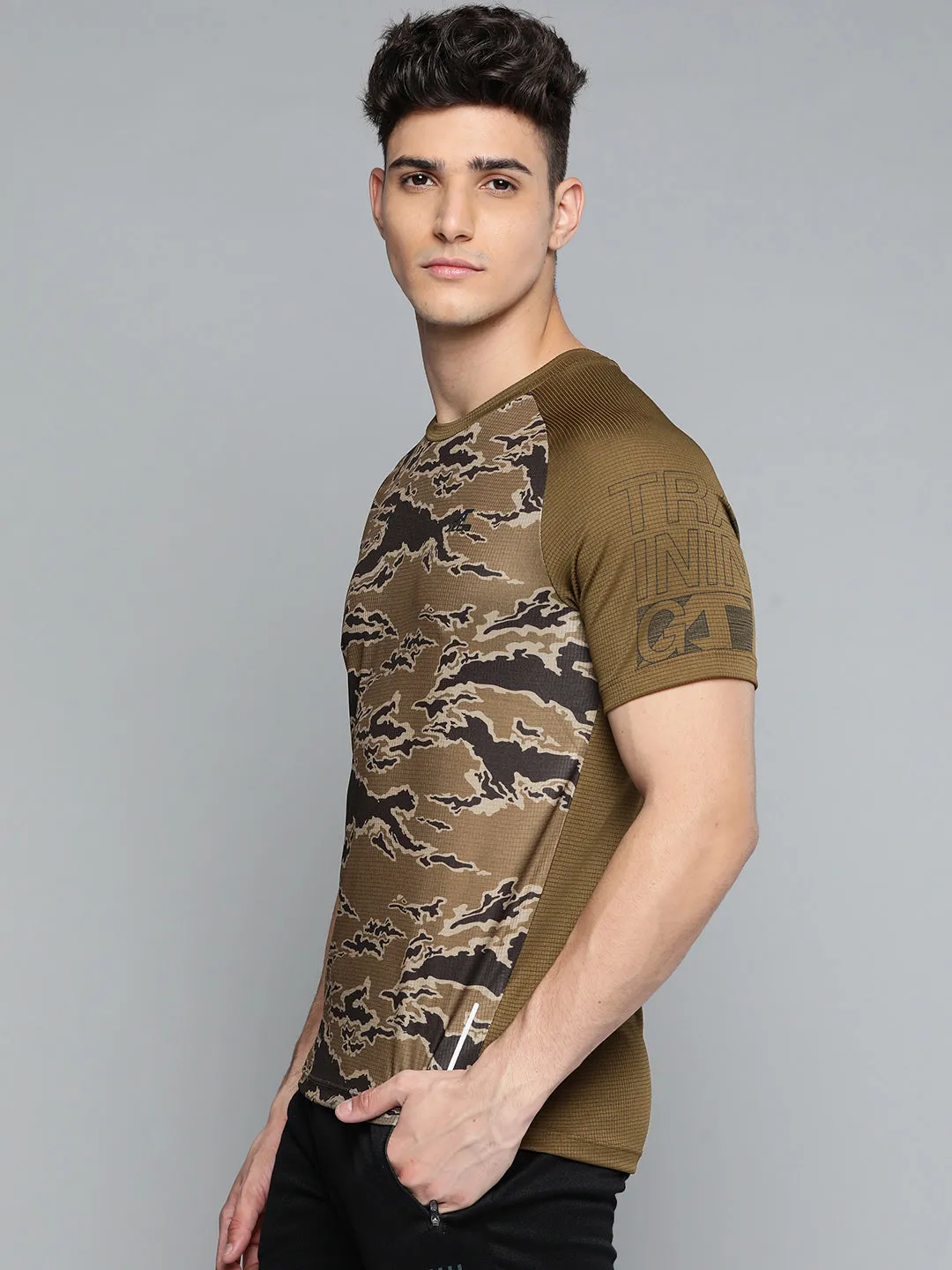 Alcis Men Olive Camouflage Print T-shirt Ethical Mode Winter Core