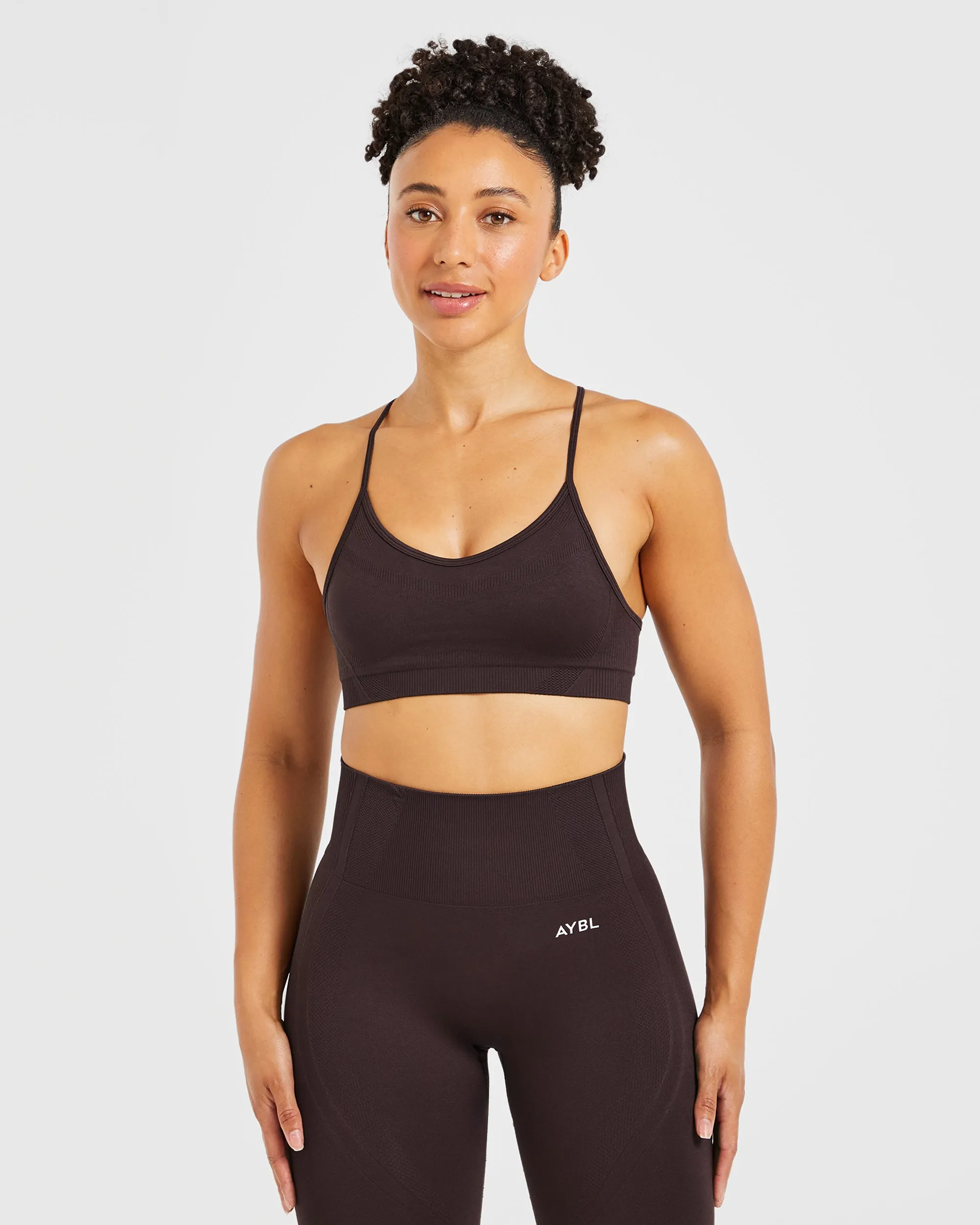 Mix and match seams Balance V3 Seamless Strappy Sports Bra - Dark Brown