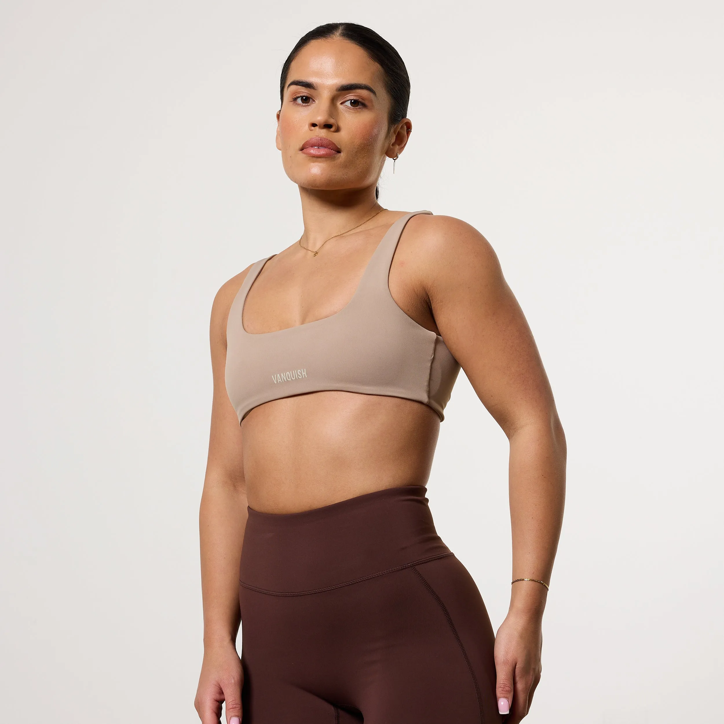 VANQUISH ENHANCE LATTE TWIST FRONT BRA Elastic seams Anti-shrink
