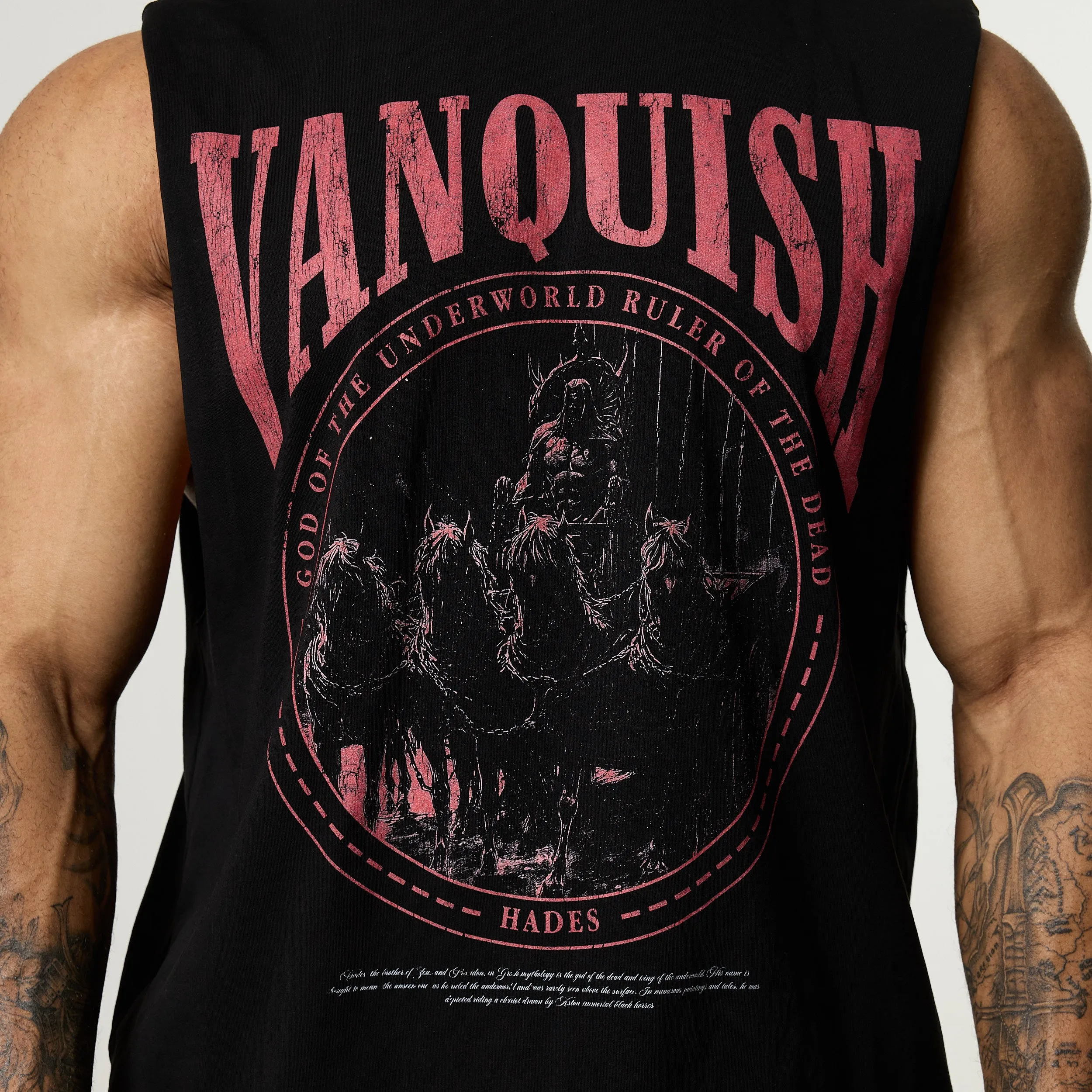 Short Sleeve Vanquish Olympus Black Hades Oversized Boxy Cut Off Sleeveless T Shirt