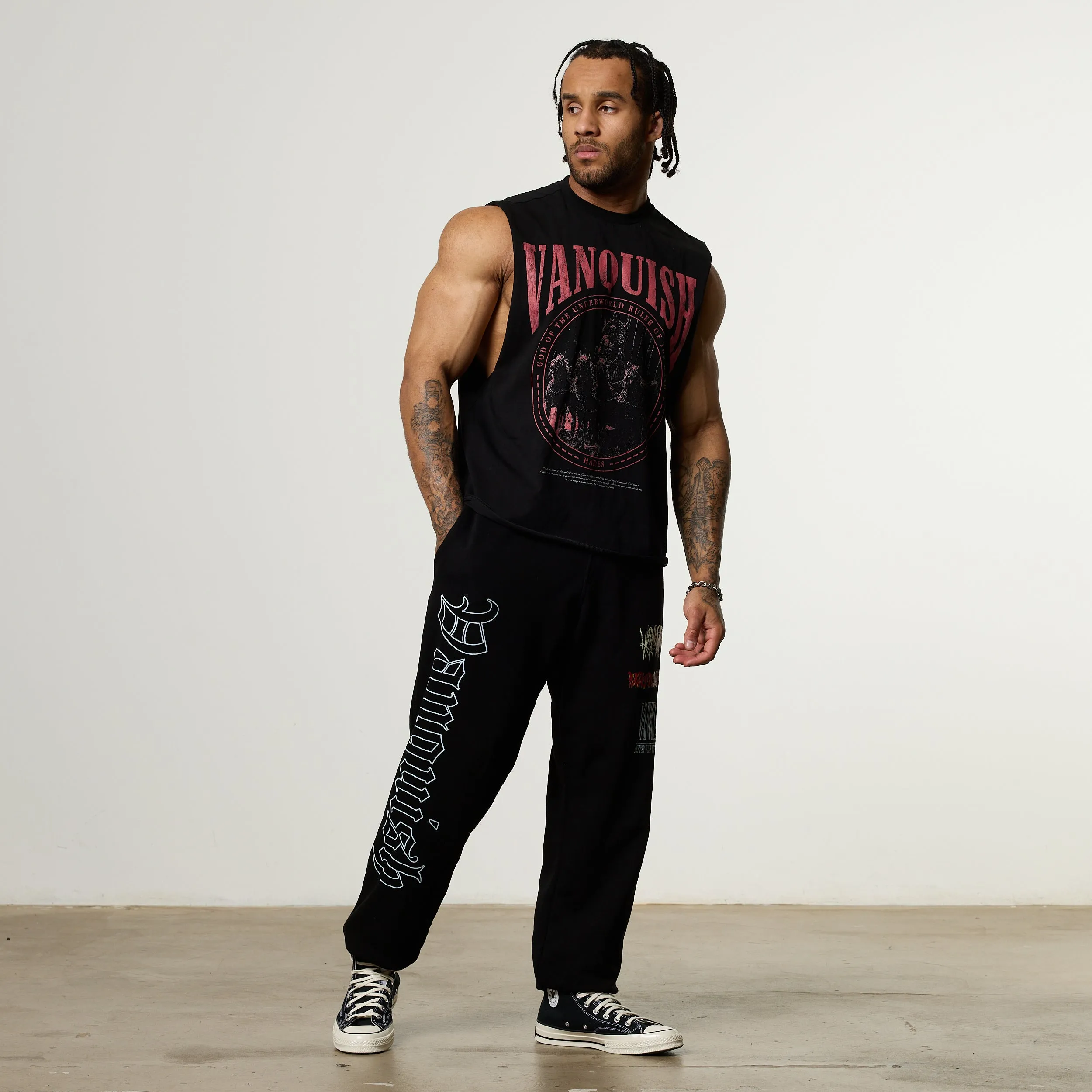 UV Protection Fabric Tubular Knit Structure Vanquish Olympus Black Hades Oversized Boxy Cut Off Sleeveless T Shirt