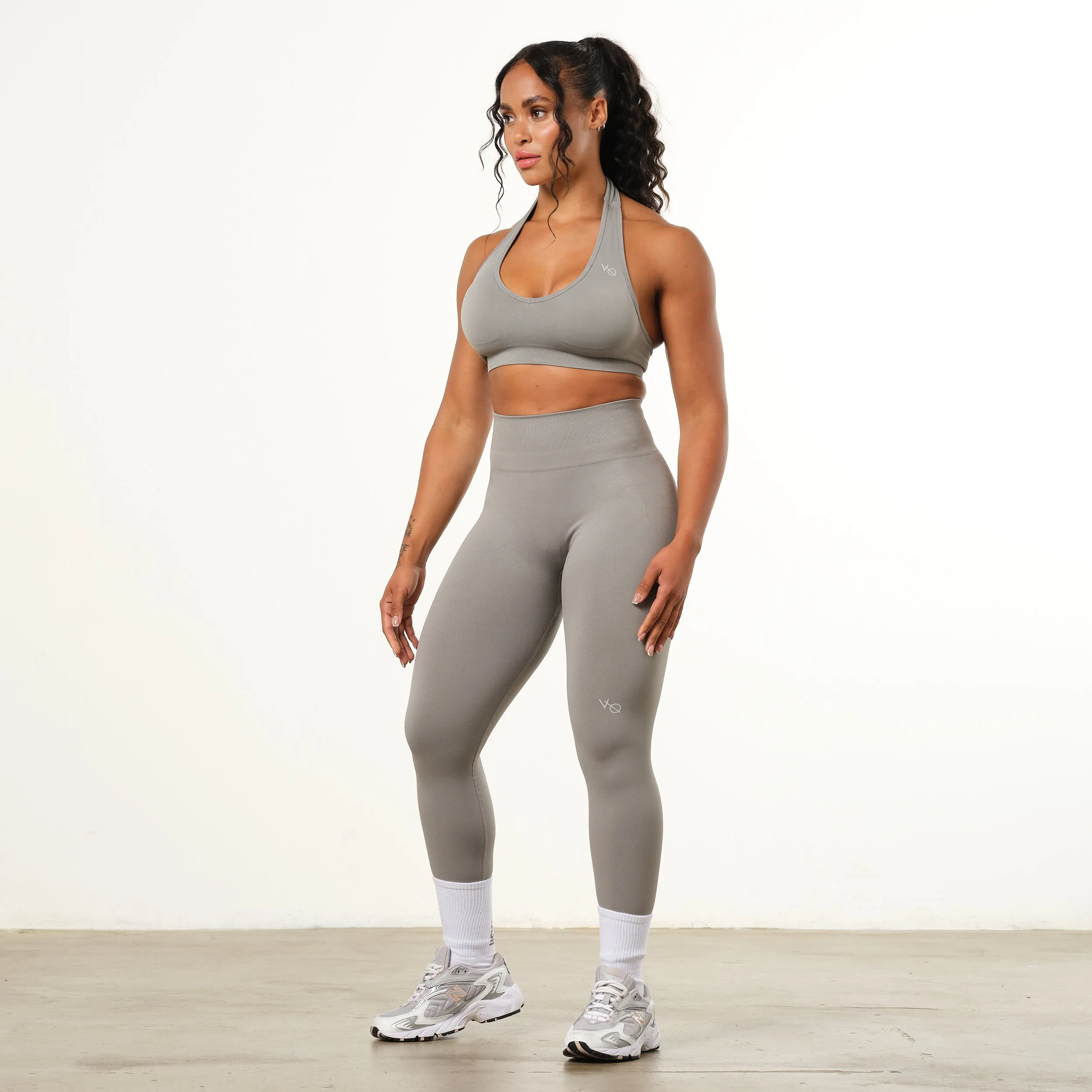 Minimalist mix and match Vanquish Elevate Seamless Smoke Grey Halter Neck Bra