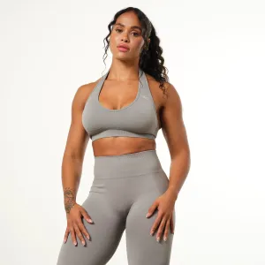 Vanquish Elevate Seamless Smoke Grey Halter Neck Bra Breathable Band