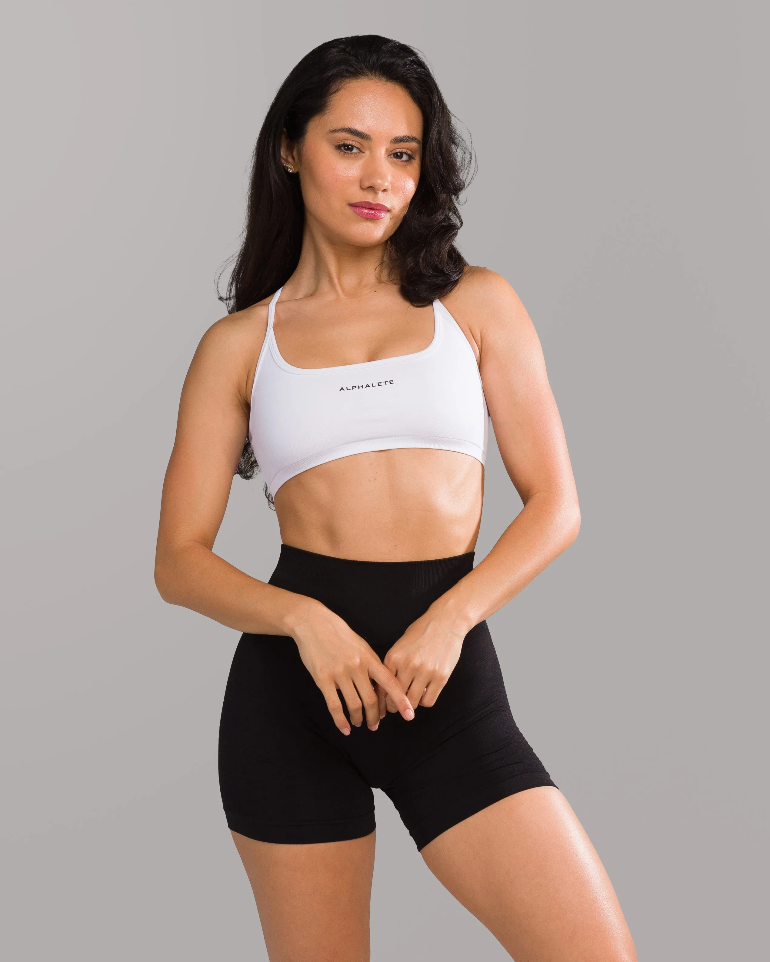 Amplify Open Back Bra - White Hemmed edges Soft Design