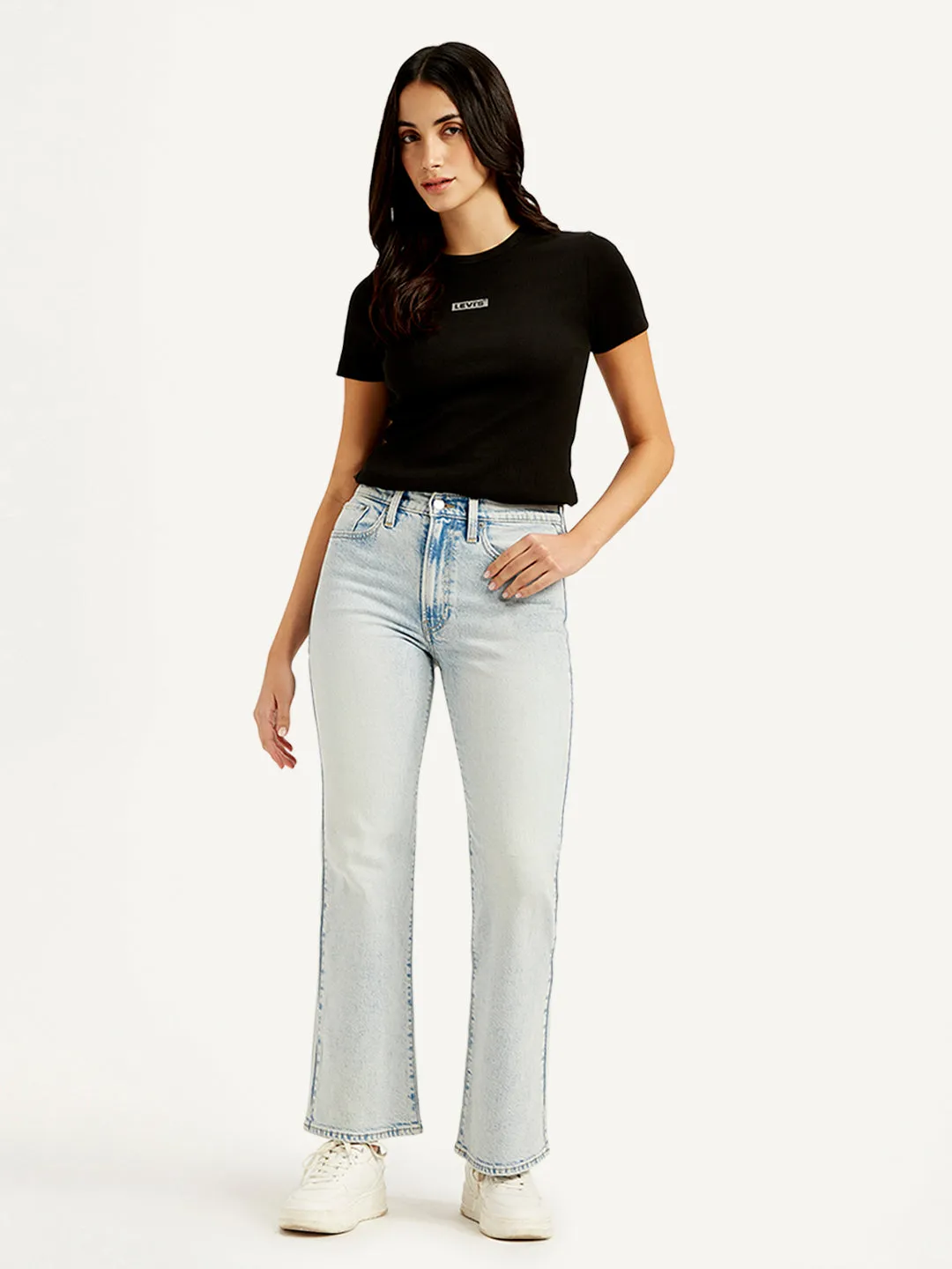 Classic Style Simple Style Women's Light Blue Wedgie Bootcut Fit Mid Rise Jeans