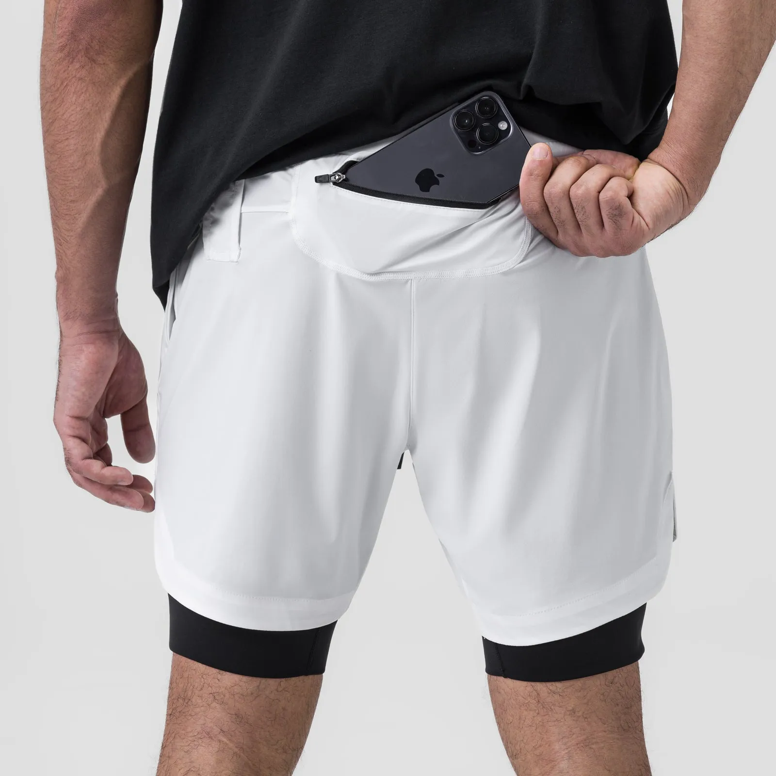 0866. Tetra-Lite? 7" Liner Short - White "ASRV"/Black Sleepwear Basic Stretch
