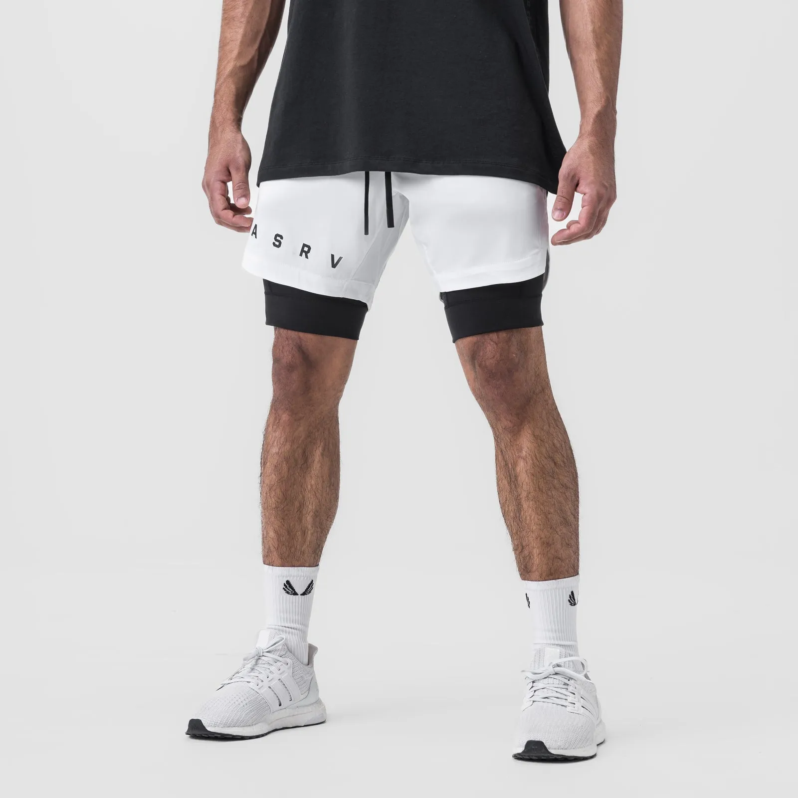0866. Tetra-Lite? 7" Liner Short - White "ASRV"/Black Breathable Mesh Panels