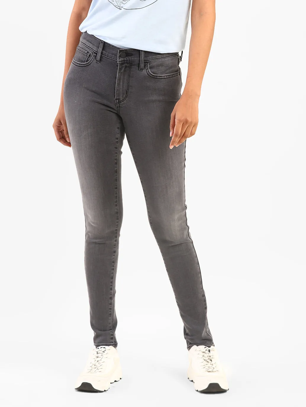 Women's 710 Grey Skinny Fit Mid Rise Jeans Sharp Finish