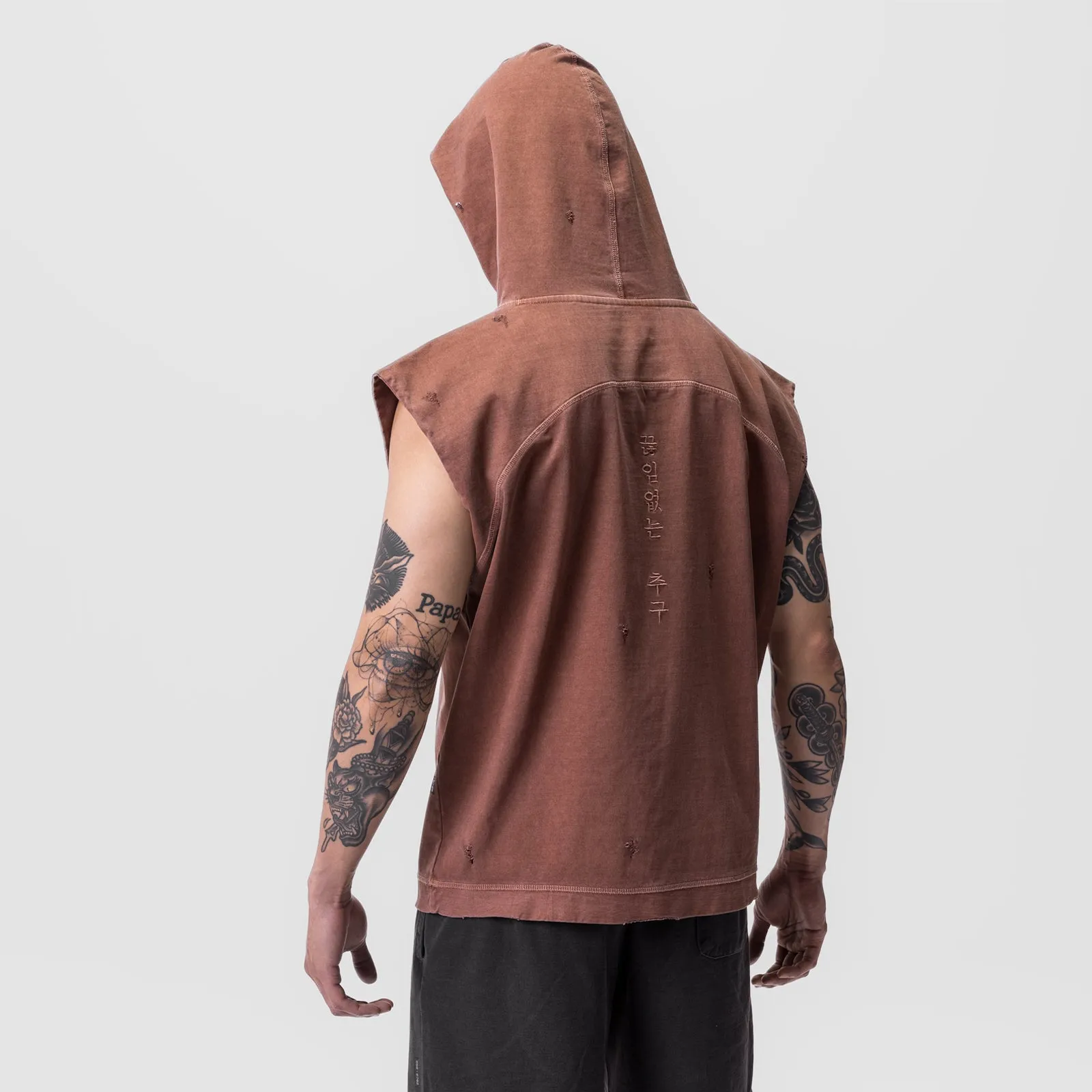 0799. Tech Essential? Cutoff Hoodie - Faded Brick Half Moon Collar