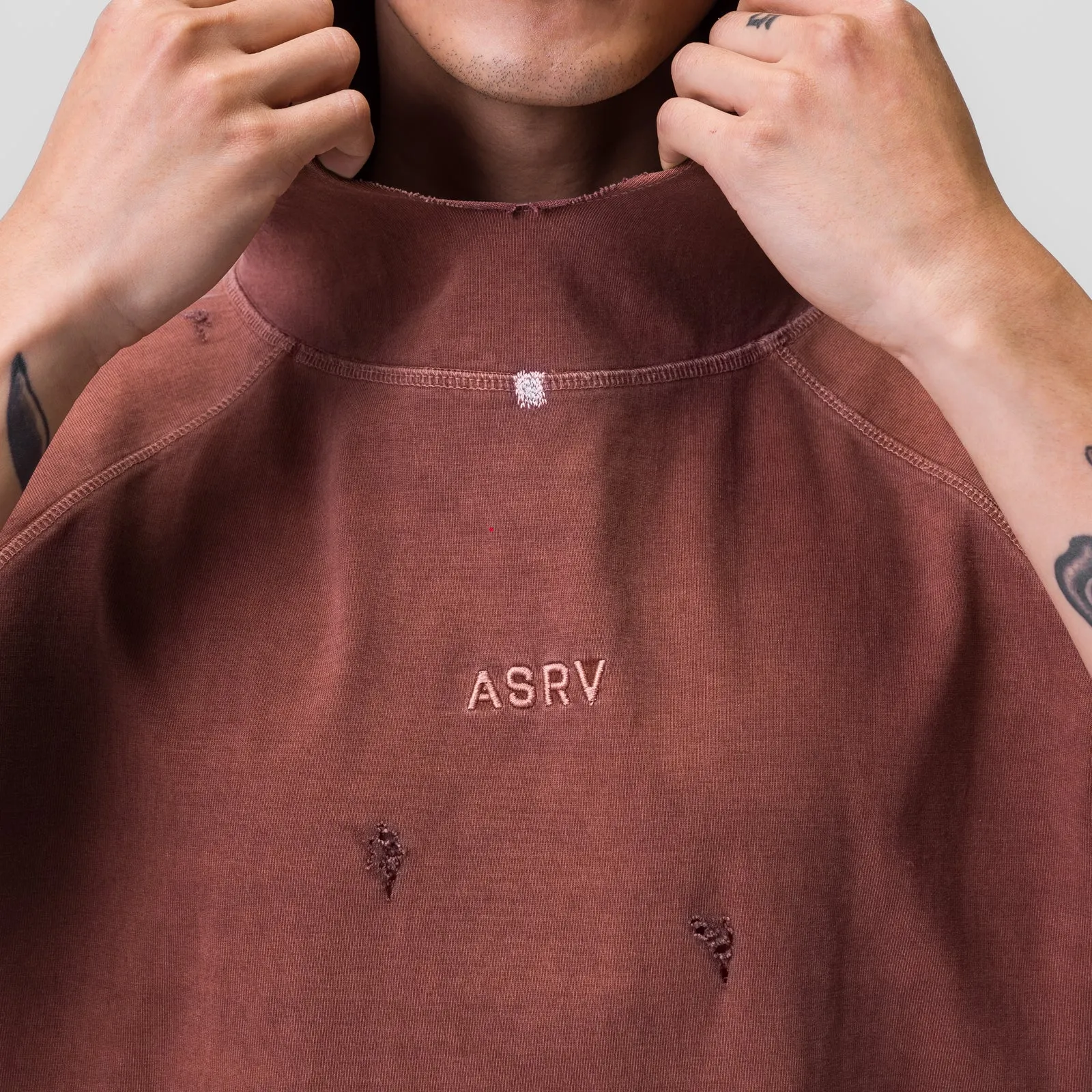 0799. Tech Essential? Cutoff Hoodie - Faded Brick Signature Piece
