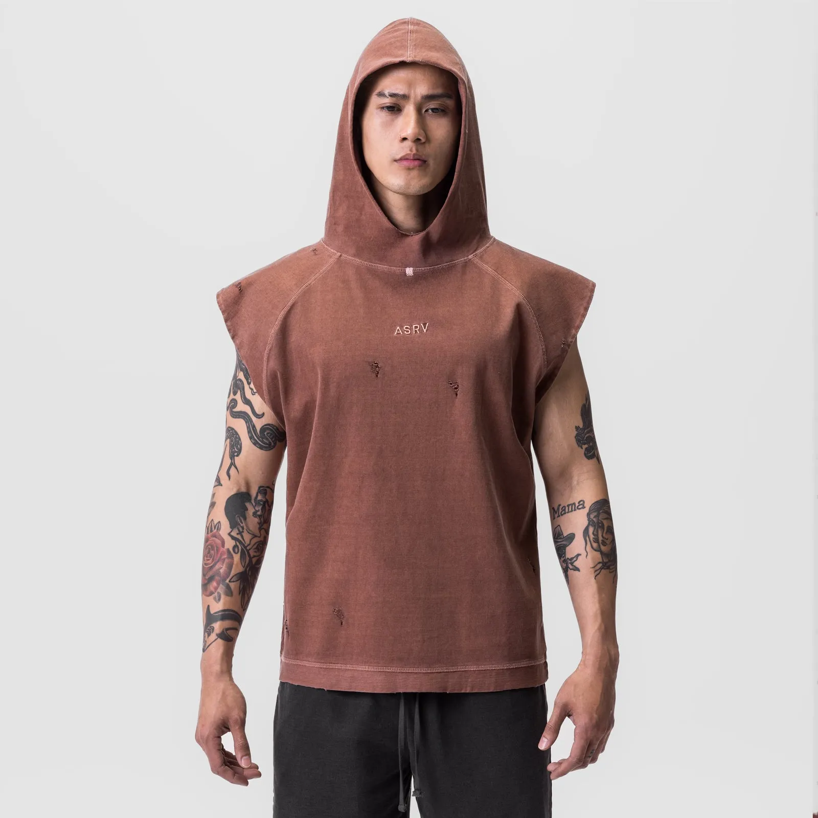 museum visit Athletic Apparel 0799. Tech Essential? Cutoff Hoodie - Faded Brick
