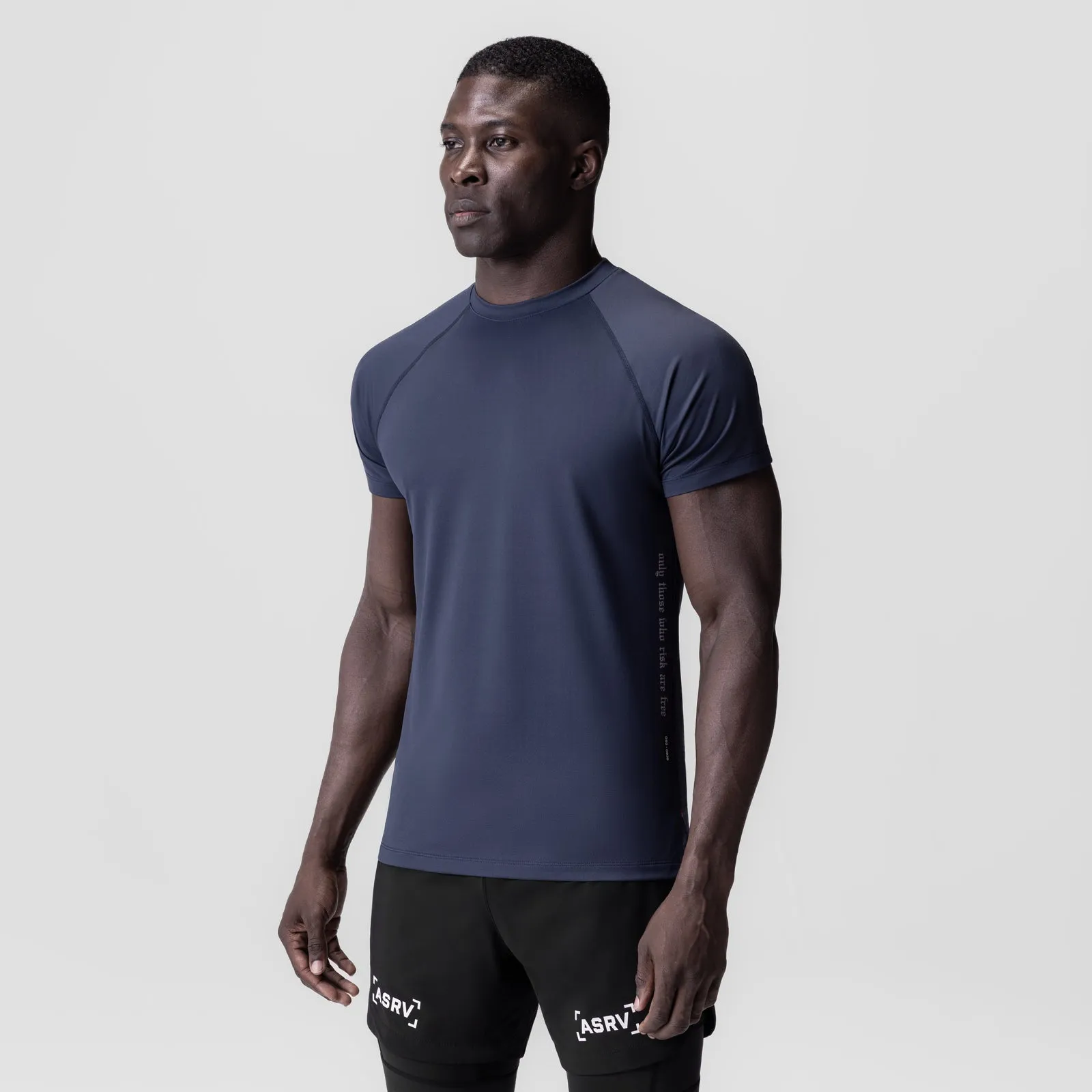 0839. 3D-Lite? 2.0 Lycra?? Fitted Tee - Navy "OTWR" Fashion-Forward Fit TearResistant Fabric