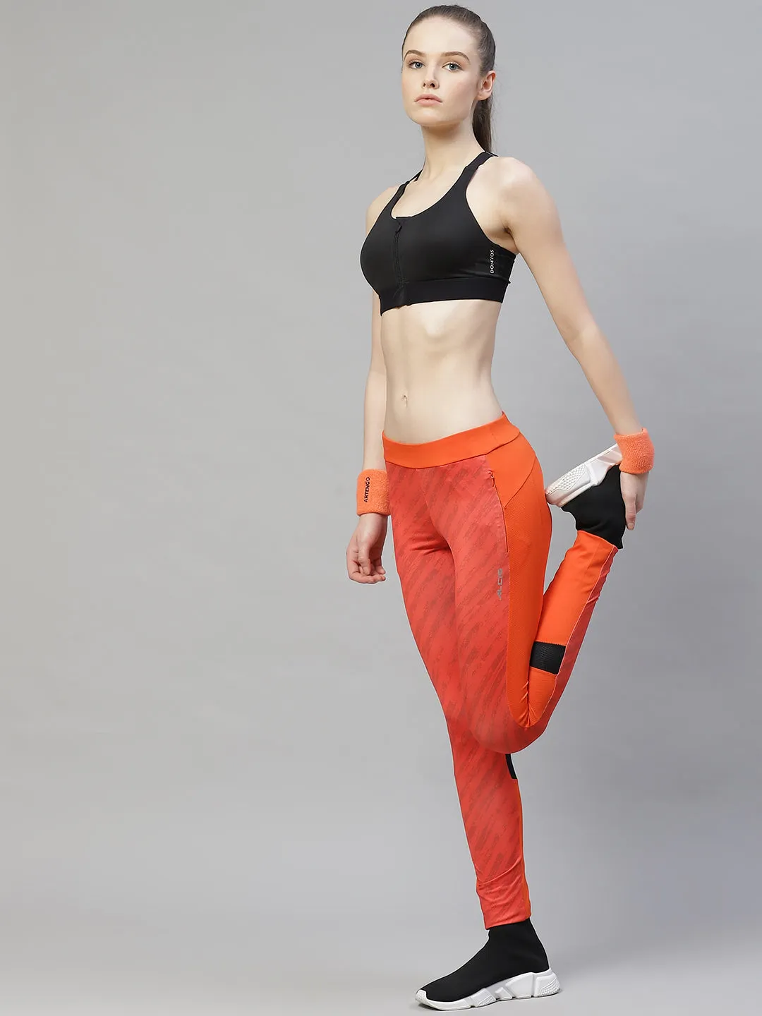 Extra Soft Summer Wear Ultra Light Casual Wearer Alcis Women Orange Grey Abstract Print Tights