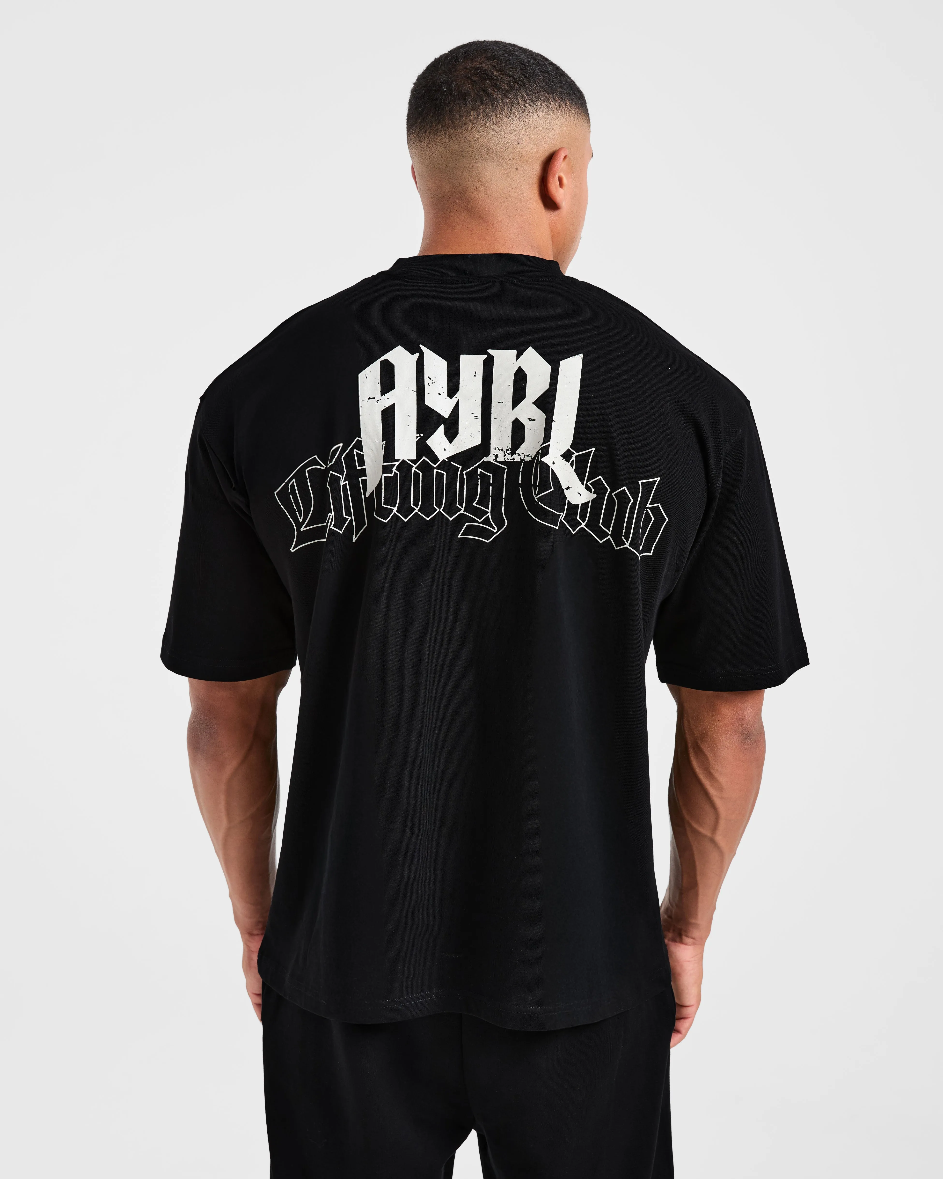 Cool and Relaxed Lifting Club Gothic Oversized T Shirt - Black/Off White