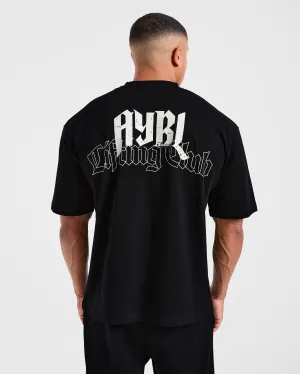 Cool and Relaxed Lifting Club Gothic Oversized T Shirt - Black/Off White