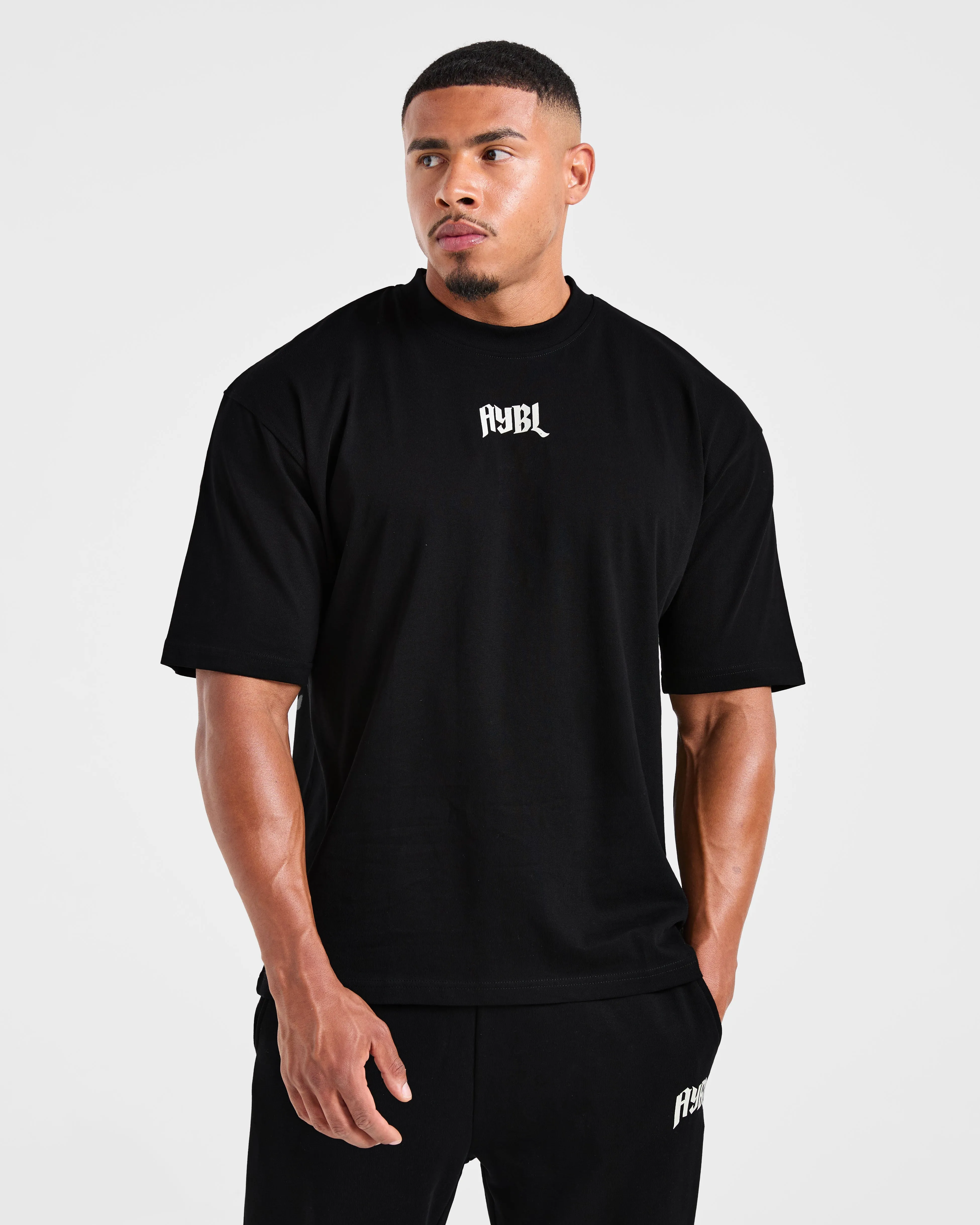 Lifting Club Gothic Oversized T Shirt - Black/Off White No Shrink Technology MoistureWicking