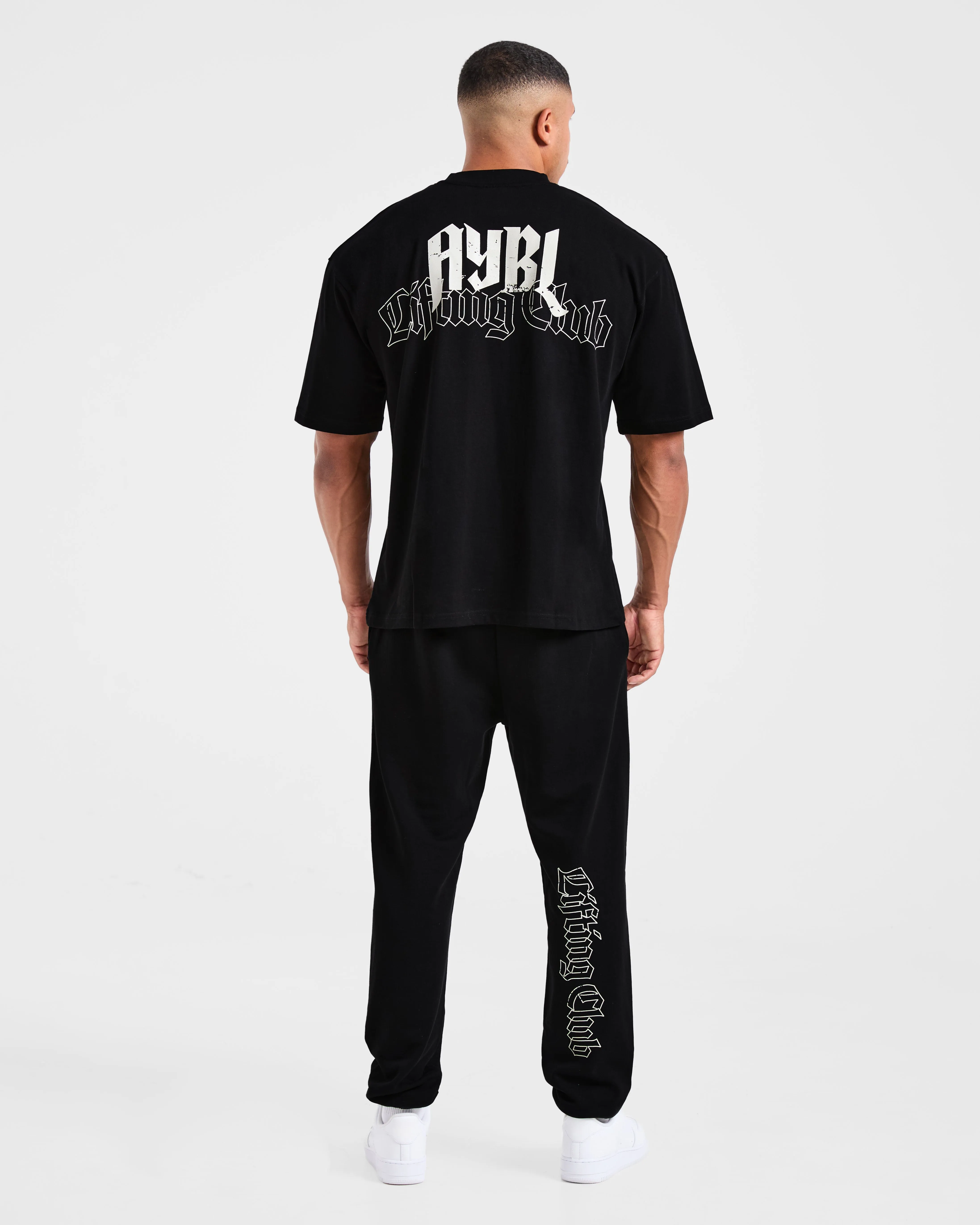 Modern Trend Look Washable Lifting Club Gothic Oversized T Shirt - Black/Off White