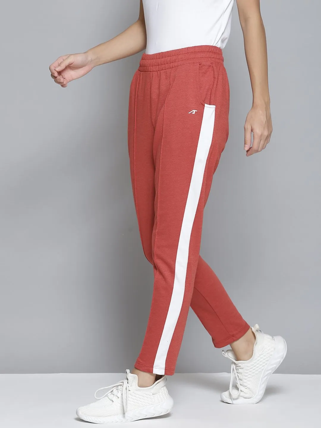 Alcis Women Orange & White Striped Slim-Fit Track Pants Tall Length