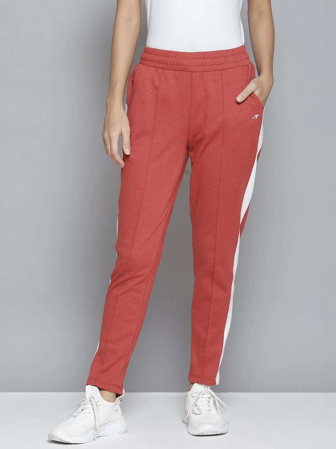 Fitted waist Alcis Women Orange & White Striped Slim-Fit Track Pants