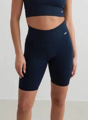 Navy Ribbed Biker Shorts Adjustable drawstring Flexible Stitching